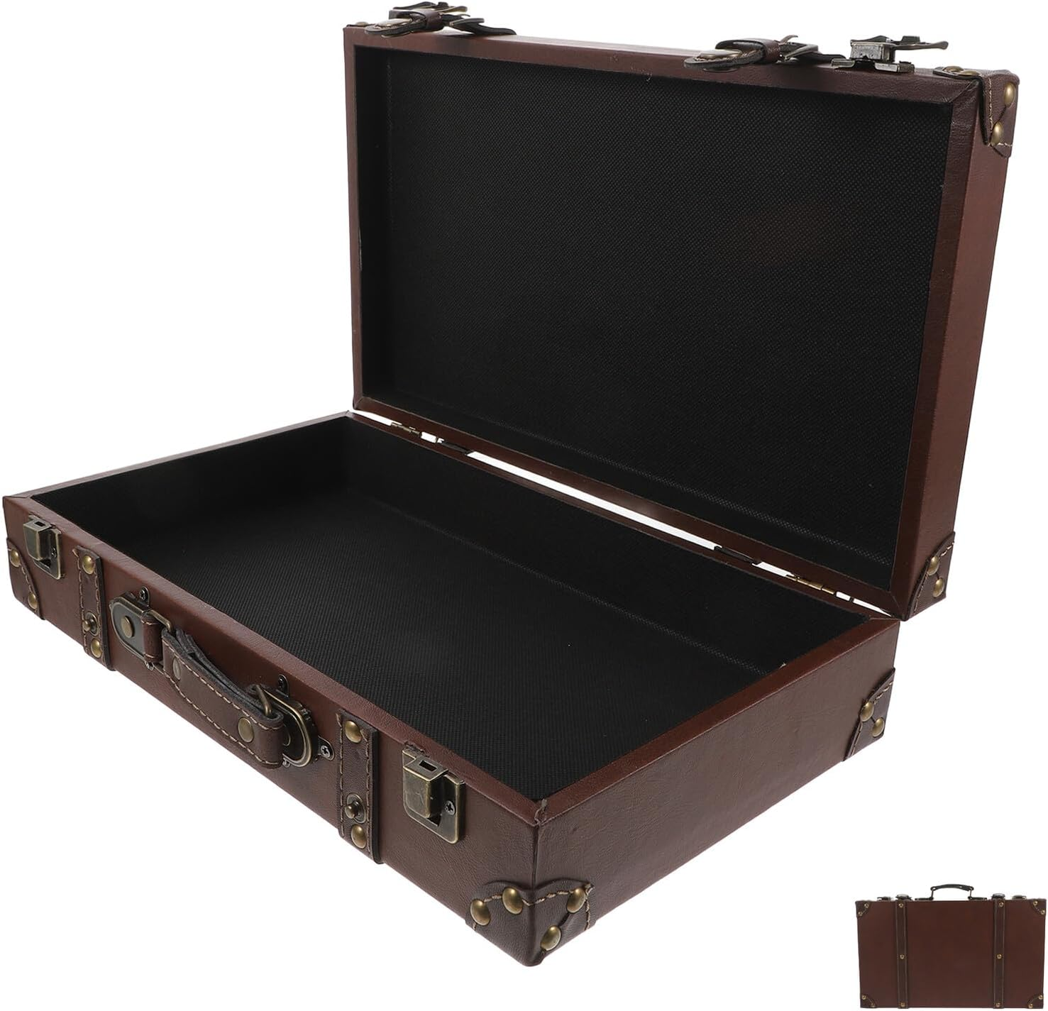 ERINGOGO Vintage British Style Leather Trunk Suitcase Box with Comfortable Handle for Clothing Store Display Photo Shoot Prop and Decorative Storage Retro Elegant Design image number 5