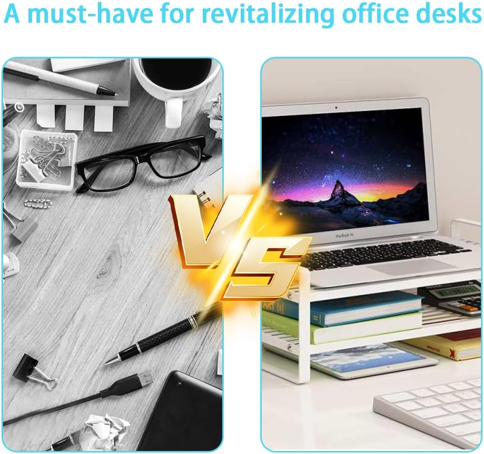 TOMVAES 2 Tier Computer Monitor Riser, Monitor Stand Desktop Organizer, Laptop/Printer Stand Riser, Desk Shelf for Home Office 50 X 20 X15 CM White image number 4