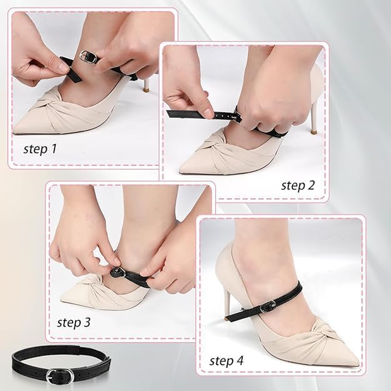 High Heel Straps PU Leather Shoe Straps, 4Pcs High Heel Straps Anti-Drop Shoelace Ankle Straps,Detachable PU Leather Shoe Straps,Detachable Buckle Shoe Ankle Straps,Detachable PU Leather Ankle Straps