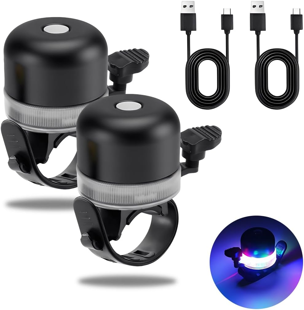 Tomedeks Pack of 2 Bicycle Bell with Lighting Black Bicycle Bell with 3 Adjustable Light Modes image number 5