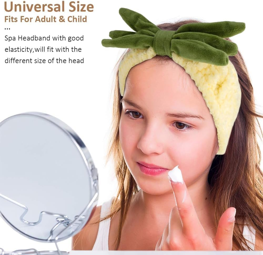 Spa Headband, Face Wash Headband and Wristband Set, Cute Makeup Skincare Headbands Wrist Bands for Washing Face Fluffy Headband for Women Girls Elastic Hair Band (Pineapple, Set of 3) image number 4
