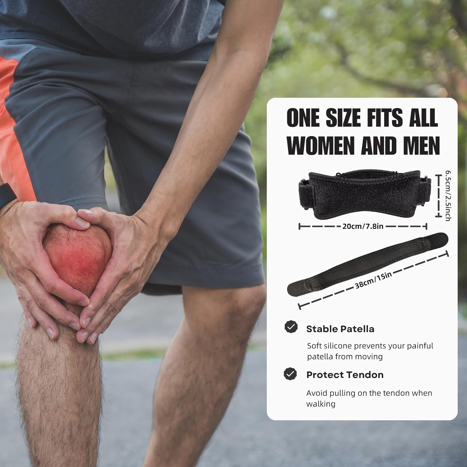 Patella Tendon Knee Strap 2 Pack, Knee Pain Relief Support Brace, JOMWEN Adjustable Brace for Jumpers Knee, Working Out, Weightlifting, Squats, Running, Tennis Basketball, Hiking image number 5