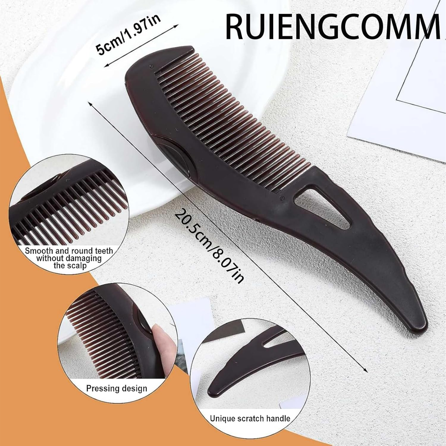Hollow Comb Temperate Hair Care Comb Hair Brush Detangling Hair Comb Exfoliating Comb for All Hair Types and Populations Promotes Healthy Scalp and Shiny Hair - Brown image number 5