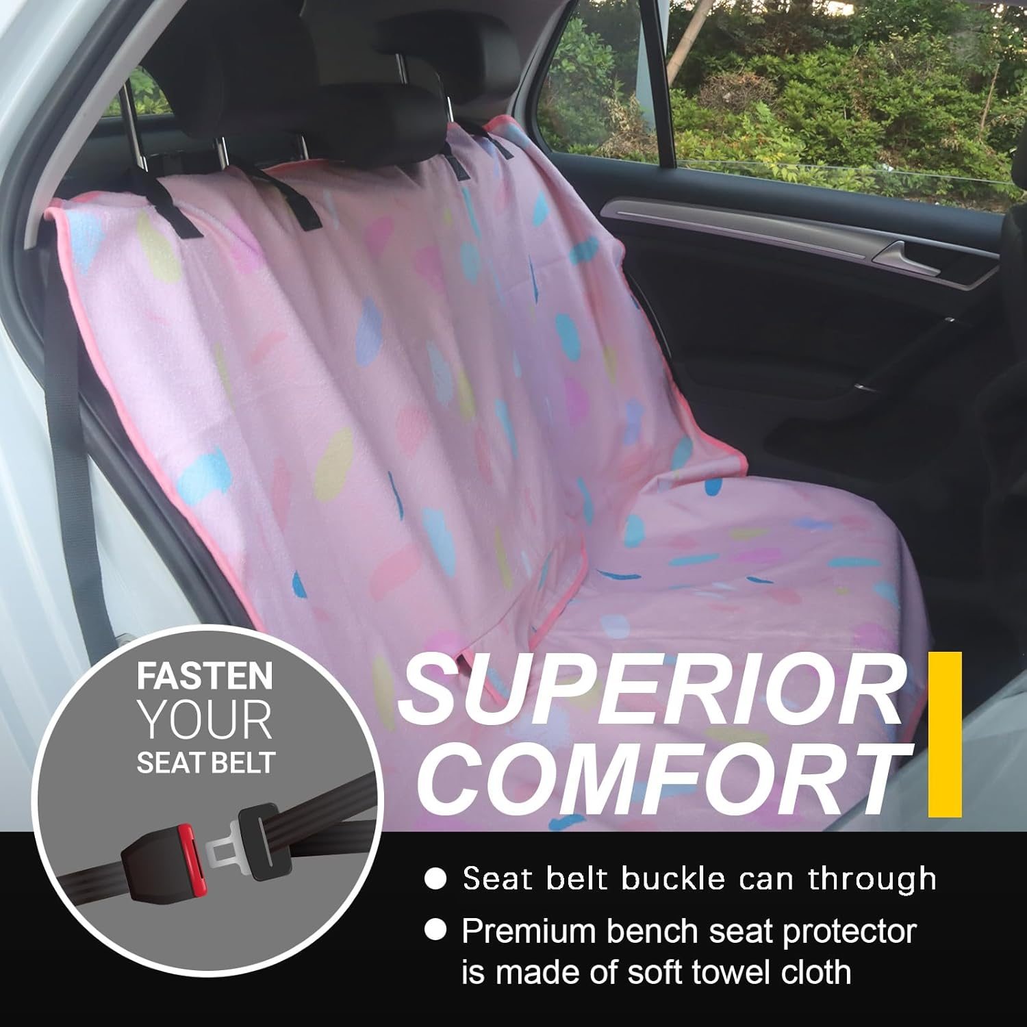 Back Seat Cover for Car Trucks Van Suv,Waterproof Rear Bench Towel Seat Covers for Dogs and Kids,Automotive Backseat Protector (Pink Marbling) - Dinosaur image number 3