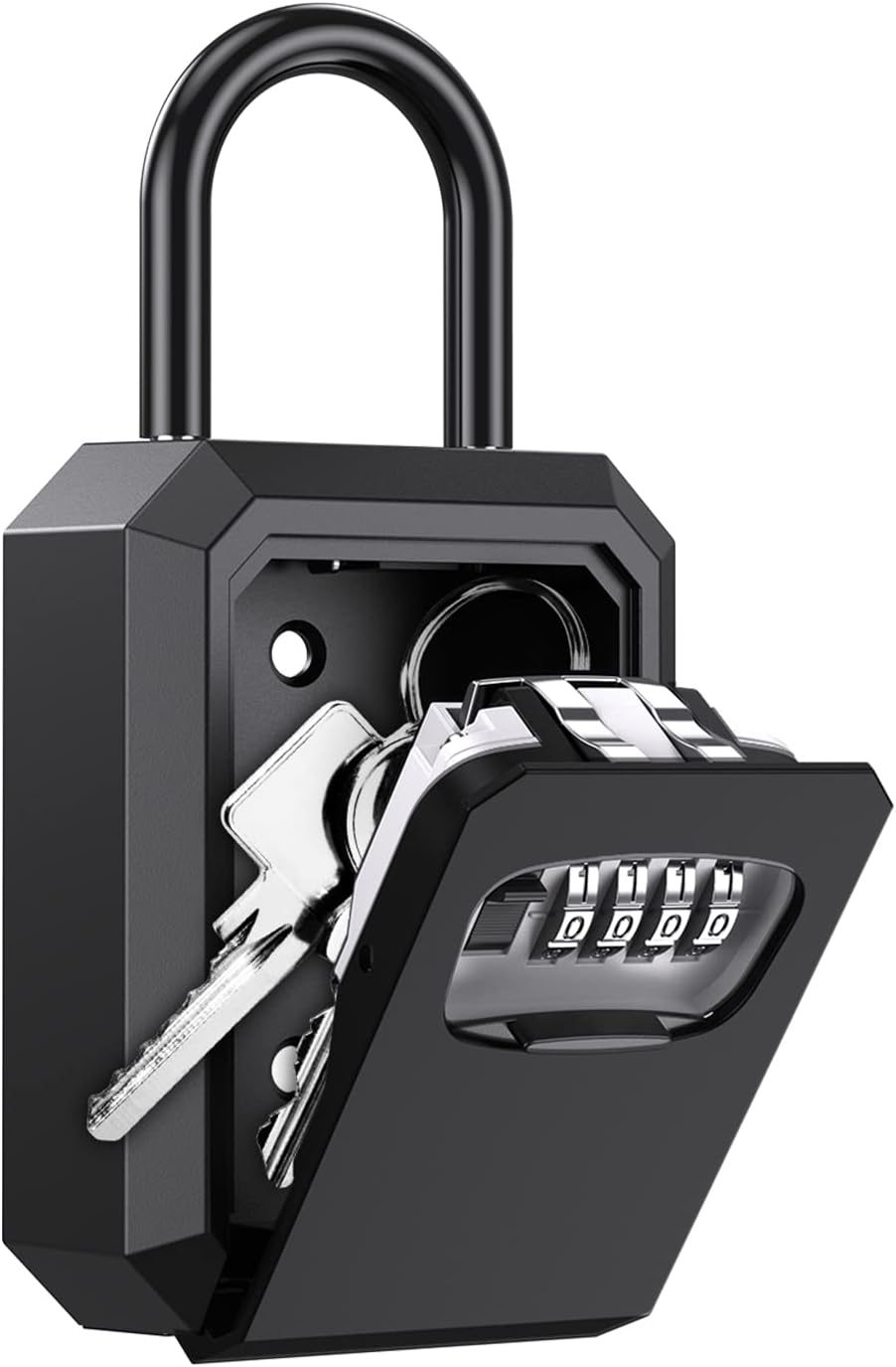 OQIMAX Key Lock Box,Key Safe Box 4 Digit Combination Key Lock Box for Outdoor with Removable Shackle,Weatherproof Key Box,2 Install Ways Hanging &Wall Mounted for Home Warehouse Garage