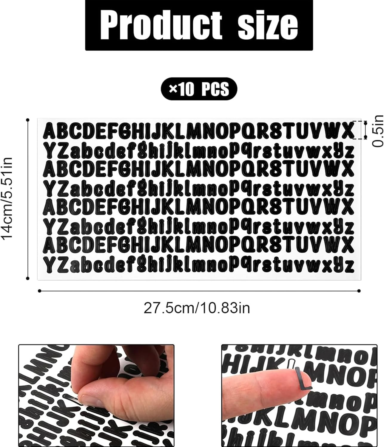 2080Pcs Letter Stickers - 10 Sheets of Vinyl Alphabet Stickers (1/2 Inch) in Uppercase & Lowercase - Small Decals for Scrapbooking, Classroom Use, and Craft Projects (Black) image number 2