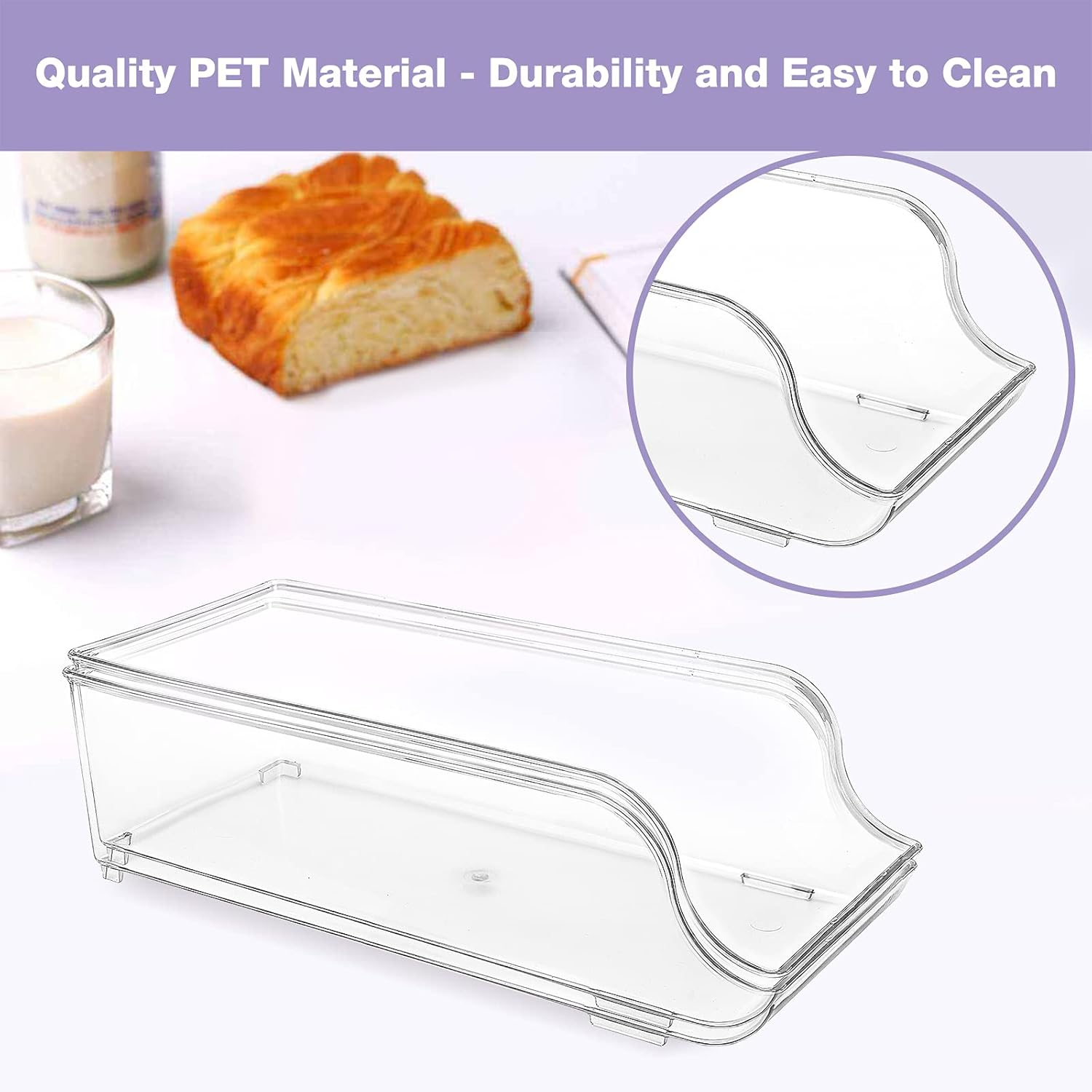 Puricon [2 Pack] Refrigerator Organizer Bins Can Dispenser Storage Holder, Soda Beverage Canned Food Container Bin Clear Plastic Pantry Storage Rack for Fridge Pantry Kitchen Countertops Cabinets image number 5