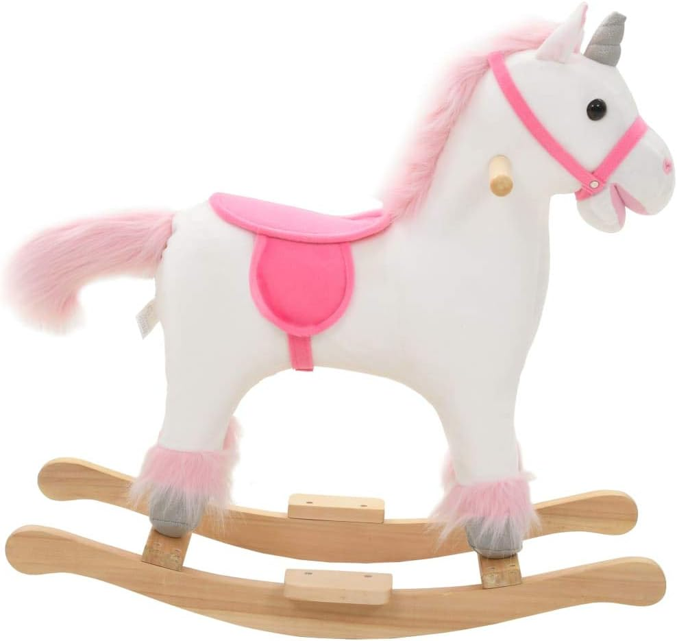 Vidaxl Rocking Animal Unicorn, Ride on Toy with Metal Frame, Plush Toy for Ages over 2 Years, Rocking Horse for Kids, Plush White and Pink image number 1