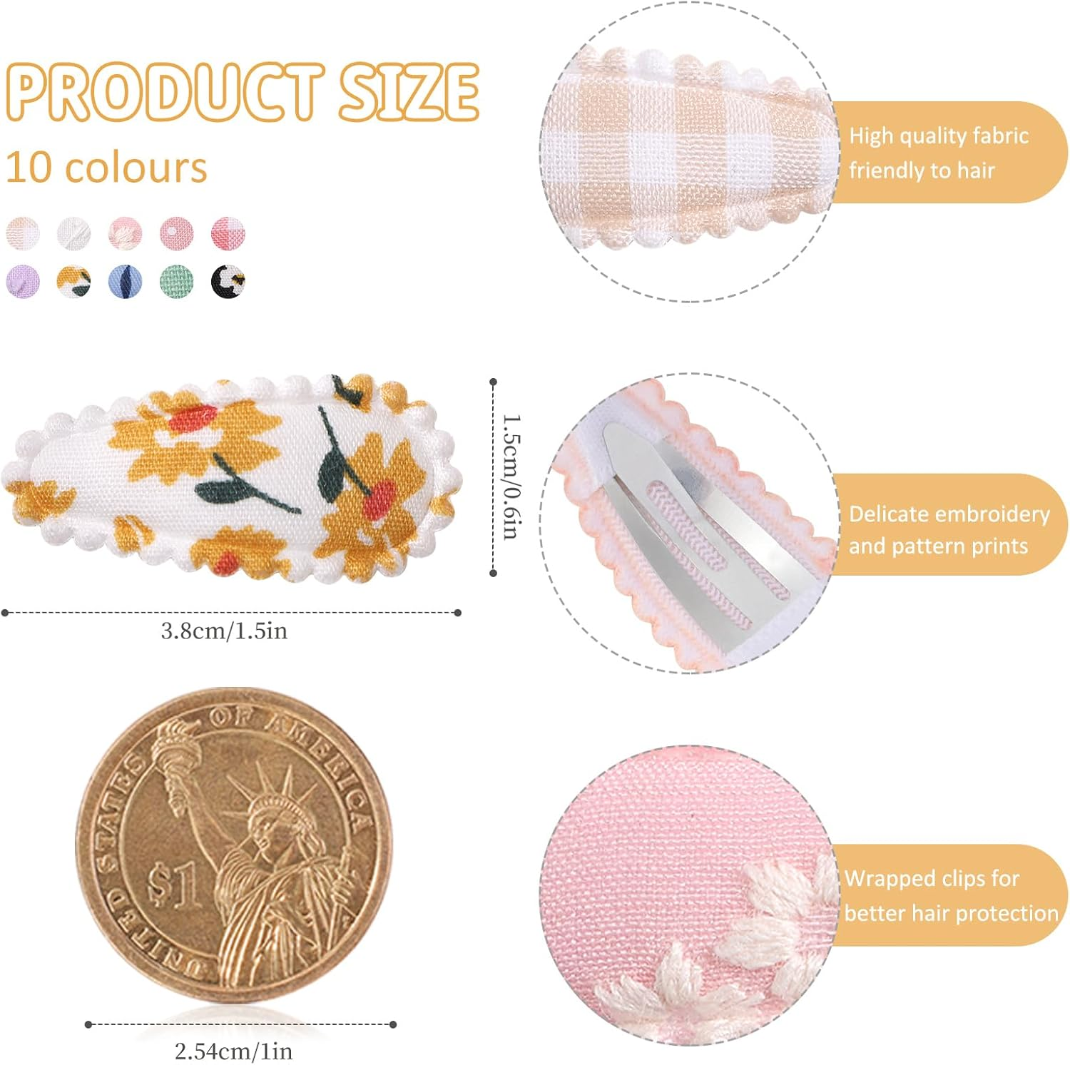 20 PCS Snap Toddler Hair Clips - Flower Patterns, Wrapped Mini Barrettes, Cute Hair Accessories for Girls and Infants image number 6