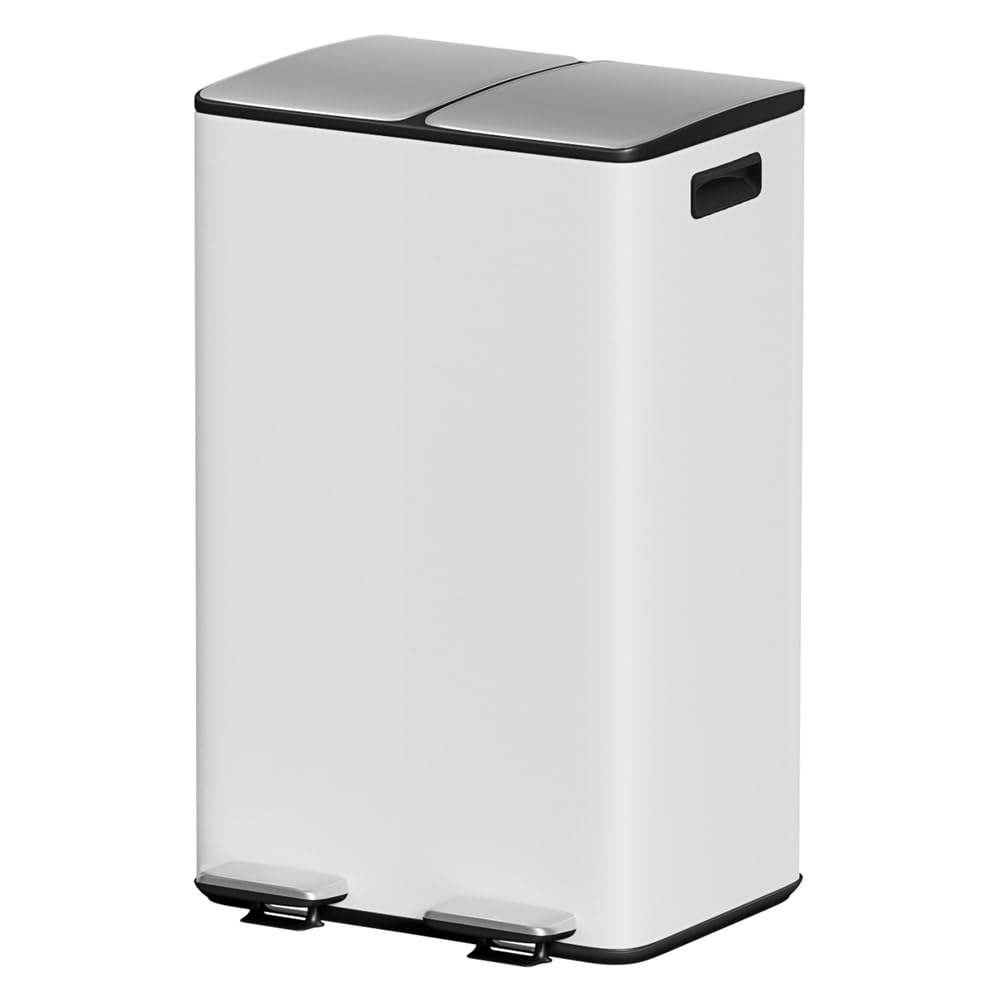 Cefito Pedal Bins Rubbish Bin Dual Compartment Waste Recycle Dustbins 60L White image number 5