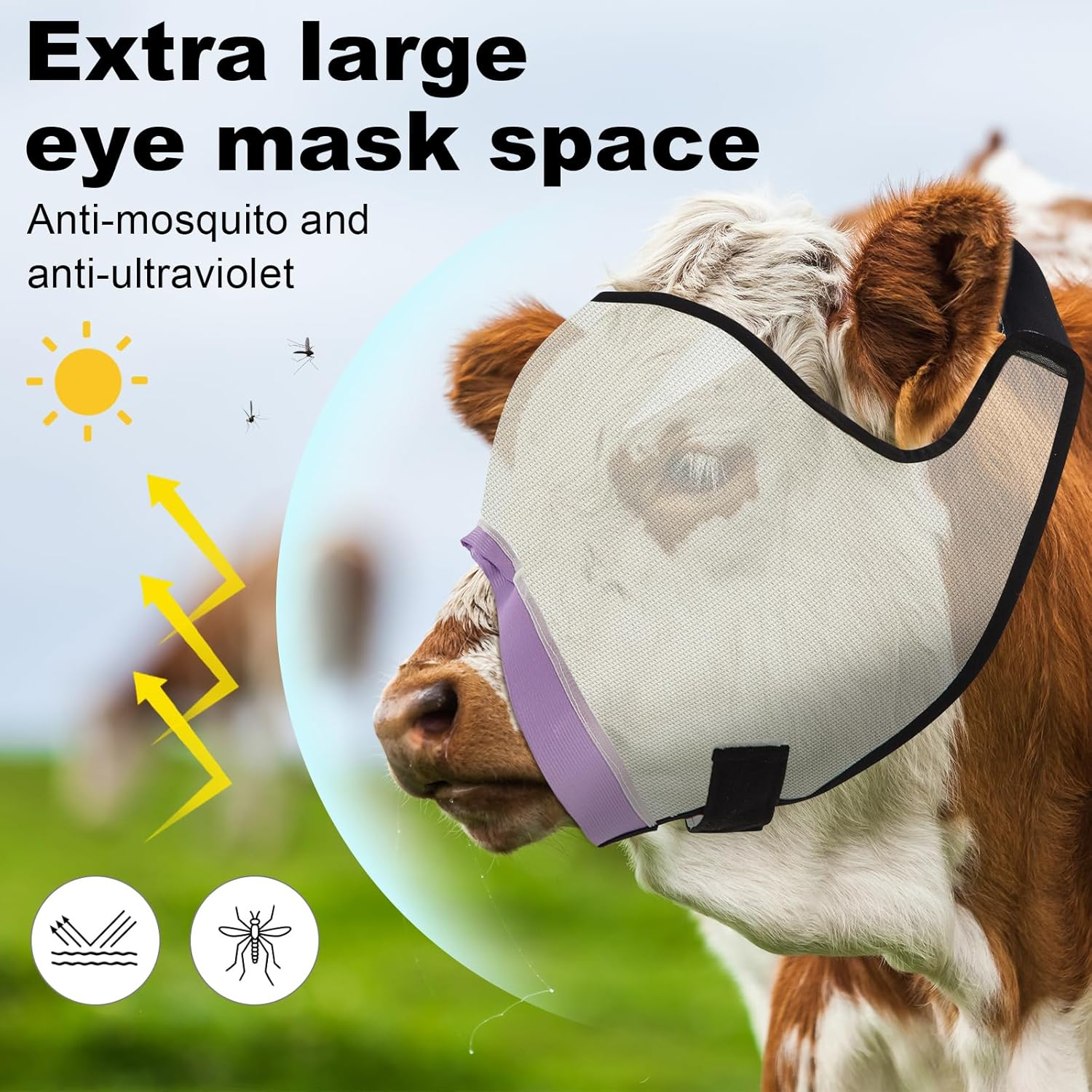 Abbylike 2 Pcs Cattle Livestock Fly Mask Breathable Mesh Padded Adjustable Fit for Cattle image number 2
