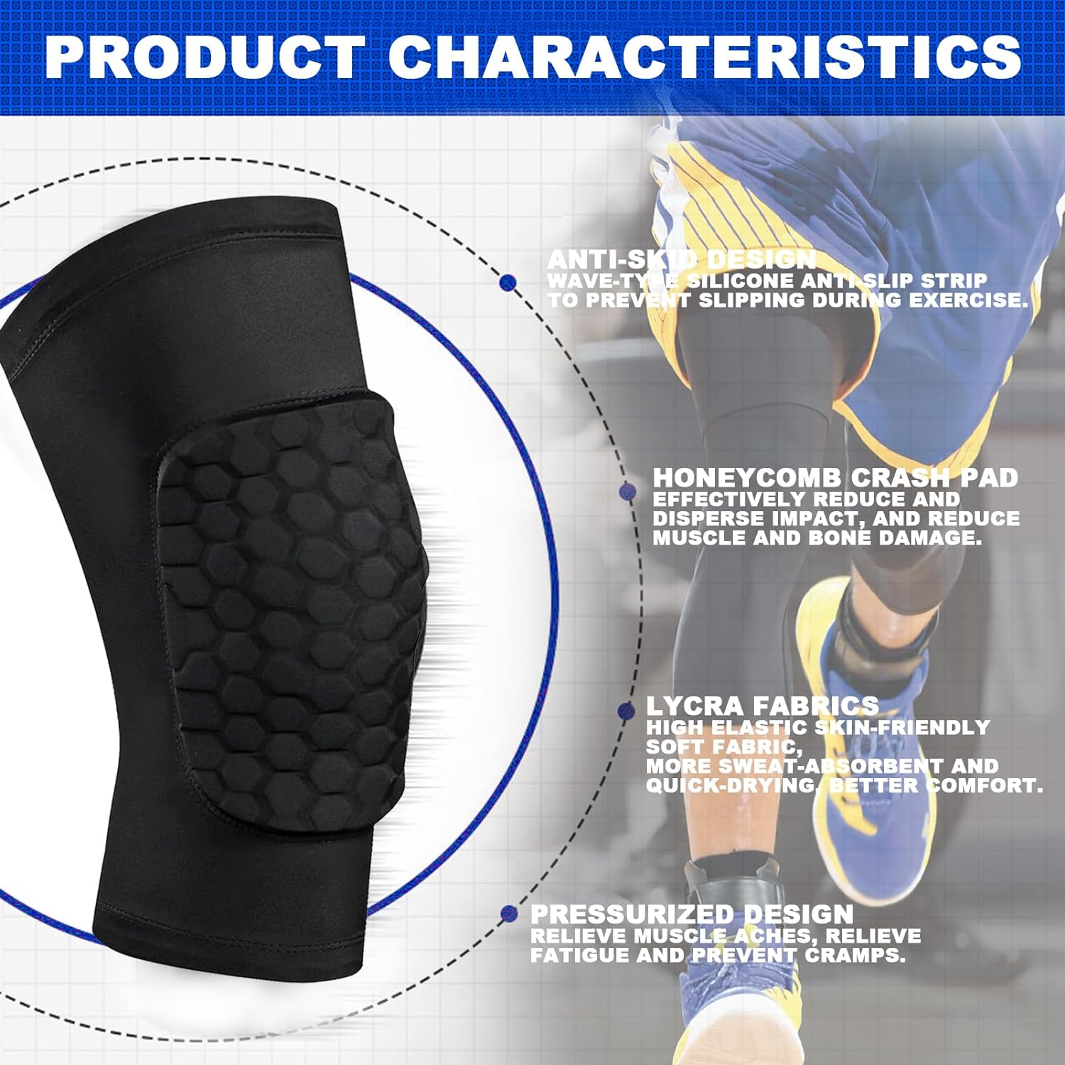 Knee Compression Pads,Knee Sleeve Basketball Volleyball Knee Pads with Honeycomb Padding Knee Brace Soft Knee Pads Knee Compression Sleeve and Non-Slip Knee Pads for Men Women Dancers(Pair Black,L)
