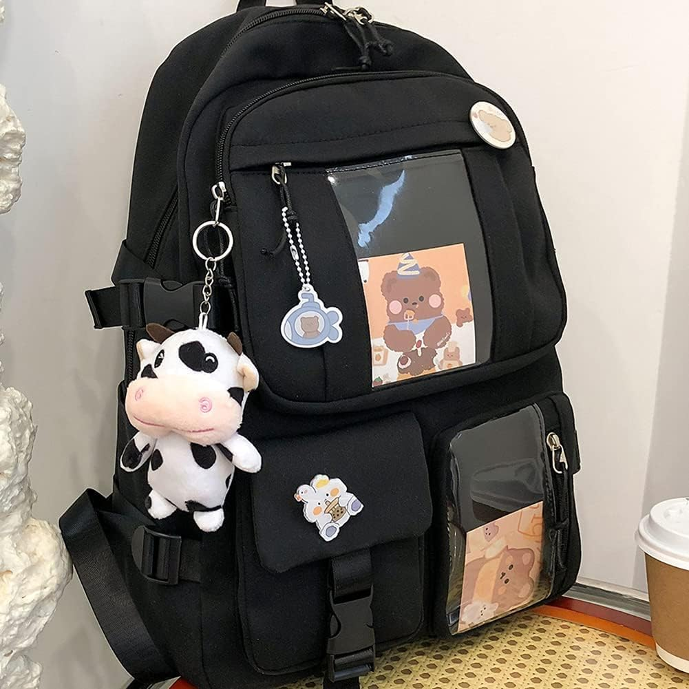 Kawaii Backpack with Pendant, Large Capacity Cute Bear Accessories Backpack for School Multi Pocket Rucksack for Teen Girls Cute Kawaii School Backpacks - Beige image number 5