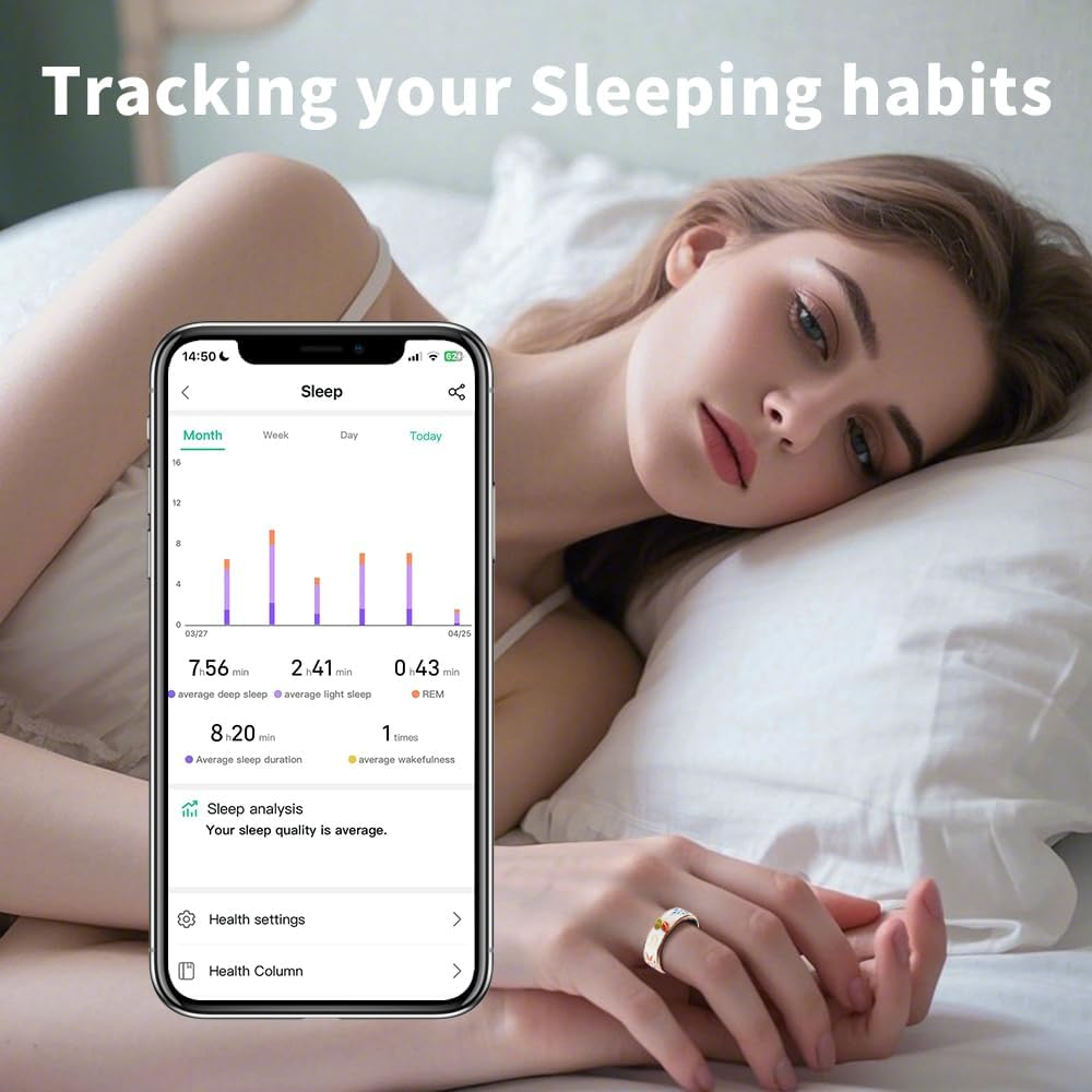 Smart Ring for Men & Women Activity Tracker 5-7 Days Battery Life Crystal Charging Case Multi-Sports Mode IP68 Waterproof Andriod and Ios(12) image number 6