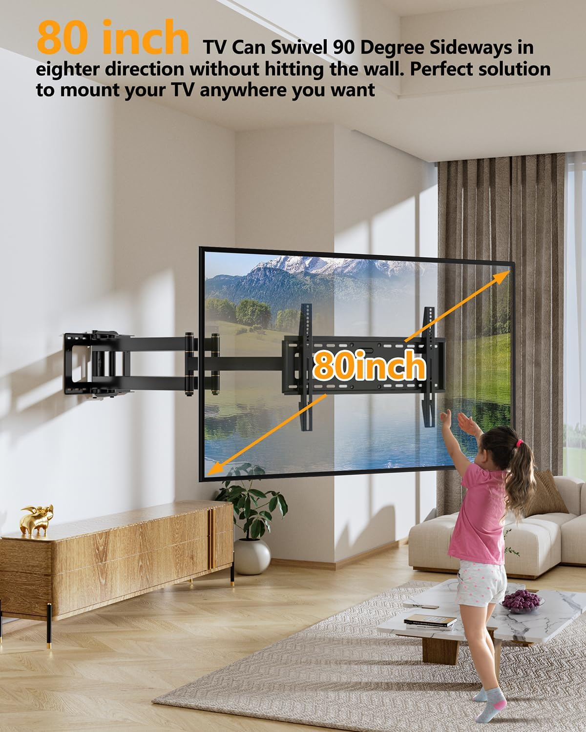 FORGING MOUNT Long Extension TV Mount for 50-90Inch Tvs, Heavy Duty TV Wall Mount with 108Cm Dual Arm, Full Motion TV Bracket Holds up to 90KG,VESA 600X400Mm Compatible,Includes Level and Cable Ties