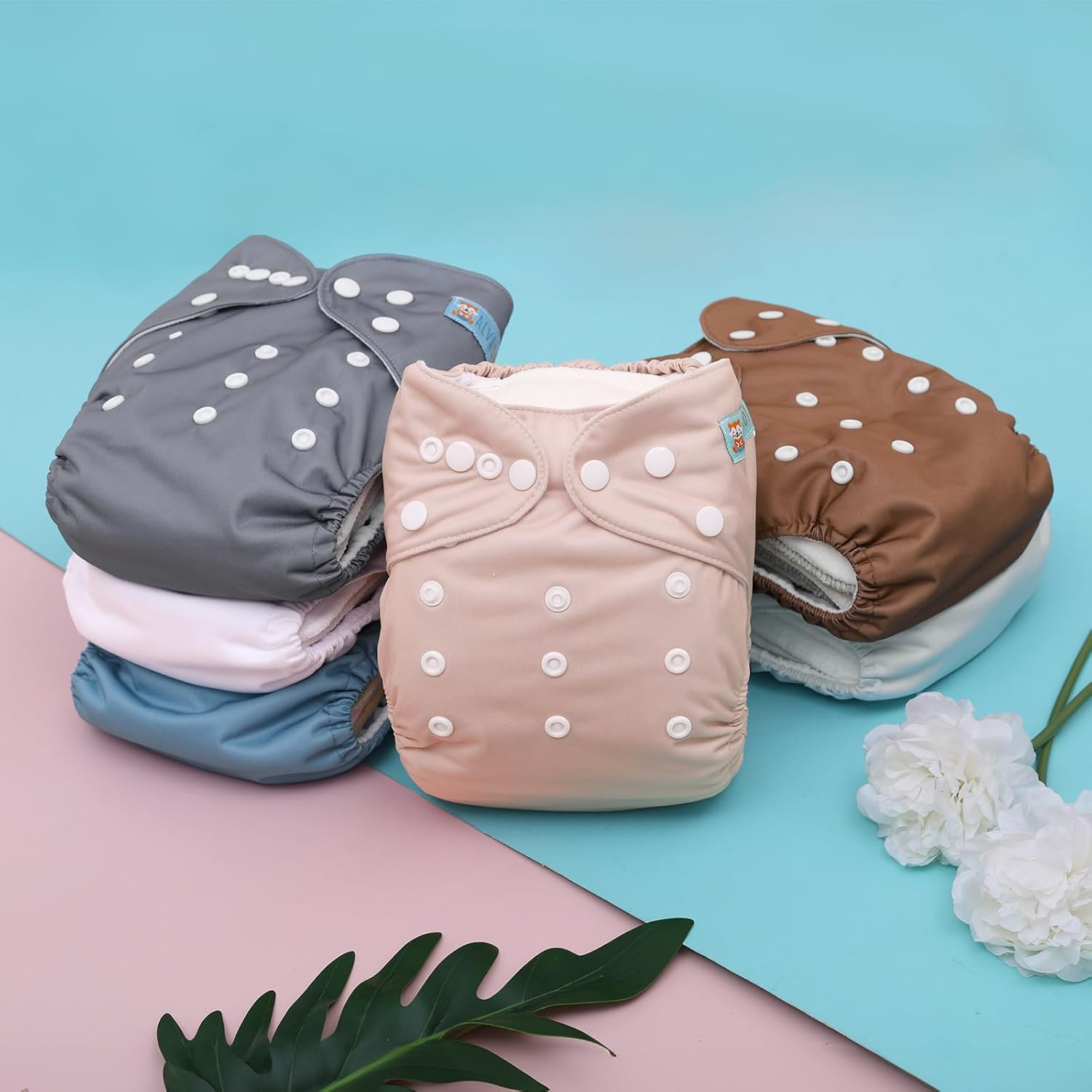 ALVABABY Baby Cloth Diaper 6 Pack with 12 Inserts One Size Cloth Diaper Covers Adjustable Washable Reusable for Baby Girls and Boys 6BM110-AU image number 5