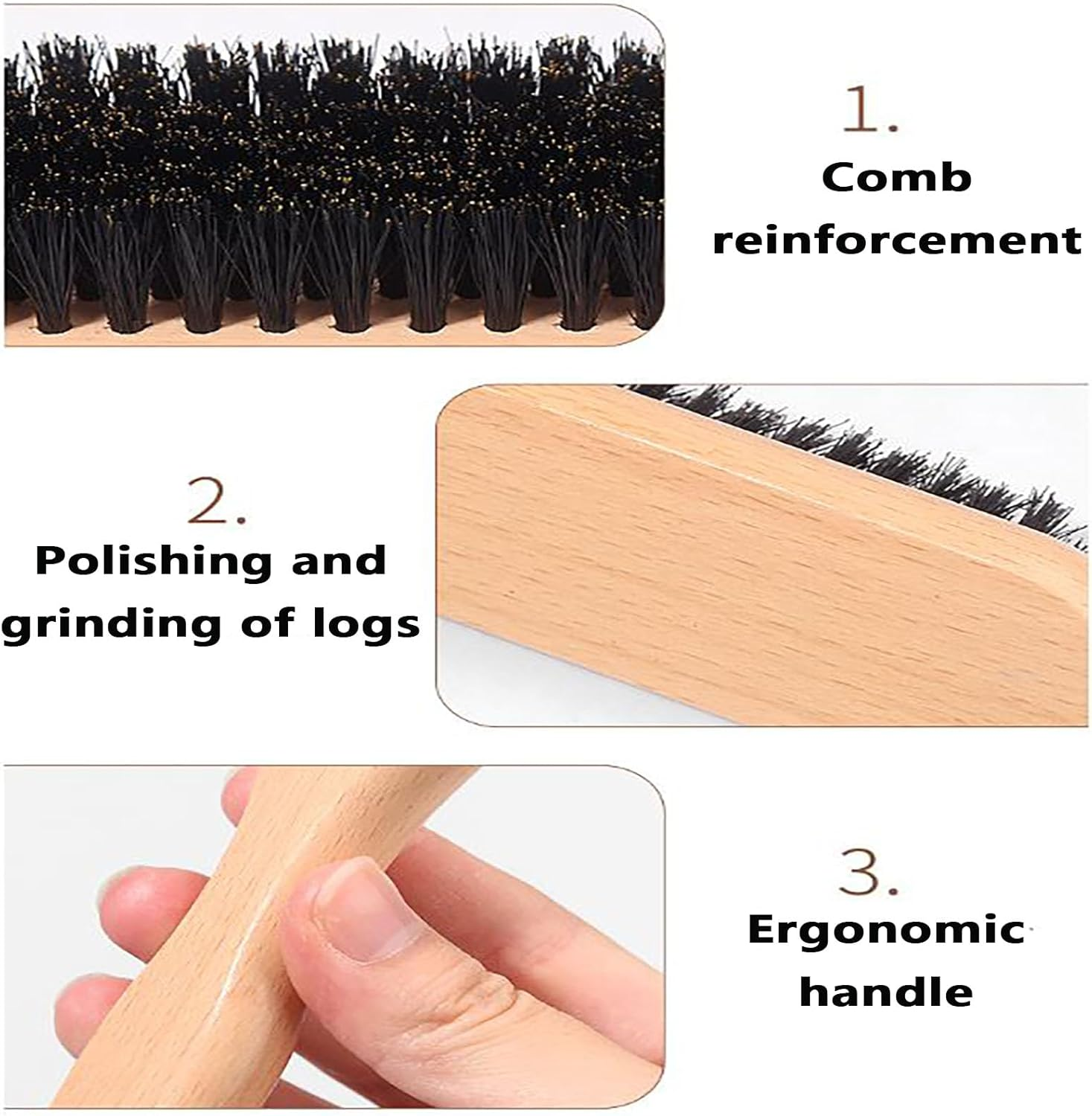 SYGELER Slick Back Hair Brush,Wild Boar Bristle Smoothing Brush for Hair & Beard, Styling Comb for Salon, Home Use, Hair Oil Distribution