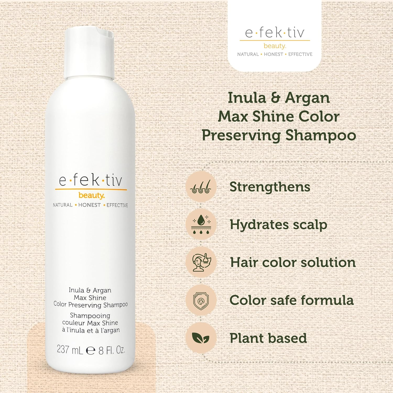 E.Fek.Tiv Beauty Inula plus Argan Max Shine Color Preserving Shampoo - Shampoo for Color-Treated Hair - Protect Enhace Hair Color - Color Safe - Sulfate-Free - Vegan - Clean Formula - Unisex - 8 Oz image number 3