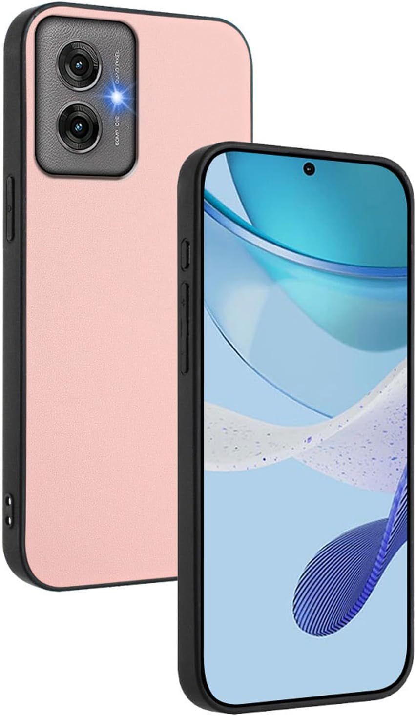 IUQXU Mobile Phone Case for Motorola Moto G55 5G Case with Tempered Glass Shockproof Non-Slip Protective Case Anti-Fingerprint Scratch-Resistant Lightweight Leather Case for Motorola G 55 Motog55 Pink