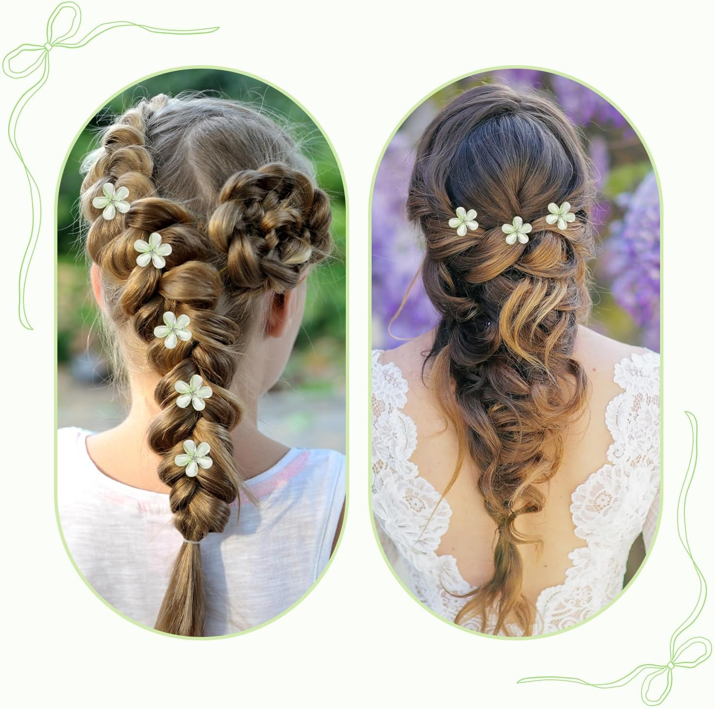 10 Pieces Small Hair Clips, Mini Flower Hair Clips, Small Flower Clips, Non-Slip Green Hair Clips, Hair Clips for Girls and Women for Daily Life, Party, Wedding, Hairstyle Accessories image number 2
