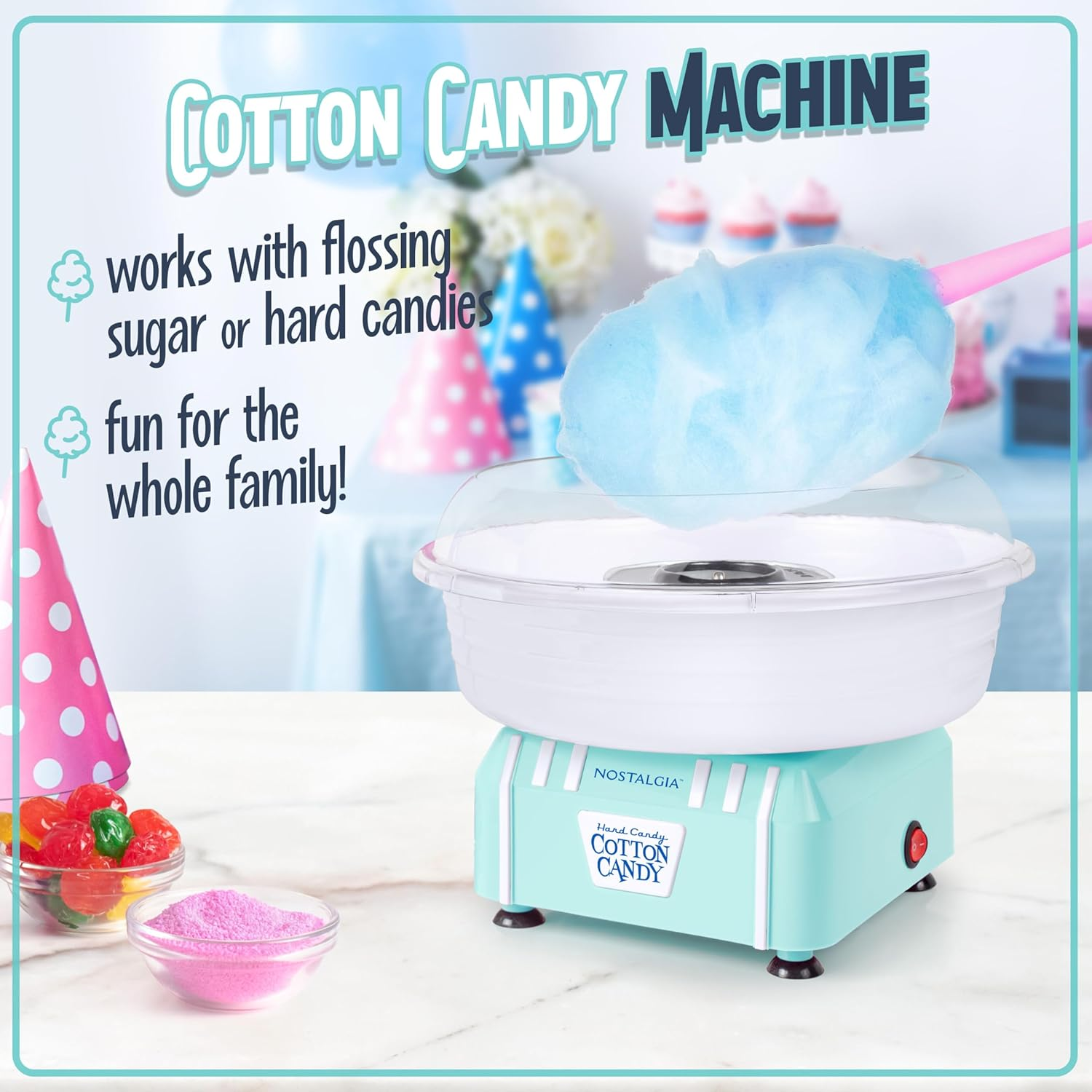 Nostalgia PCM205AQ Hard & Sugar-Free Cotton Candy Maker, Aqua image number 3