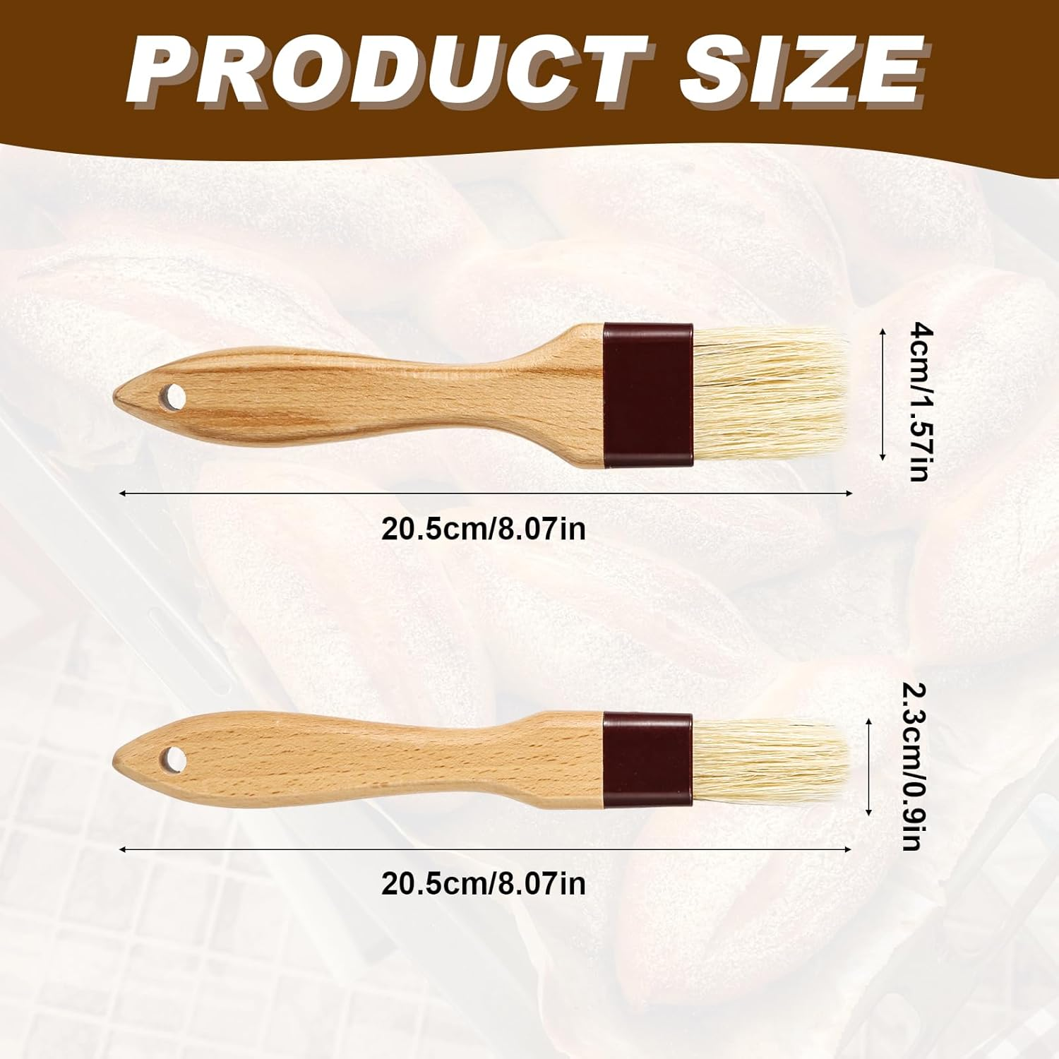 2Pcs Pastry Basting Brushes, Oil Brush for Cooking Boar Bristle Brushes BBQ Brushes for Sauce Kitchen Brush Pastry Brush for Oil Egg Spread Marinade Sauce for Baking(2 Sizes) image number 3