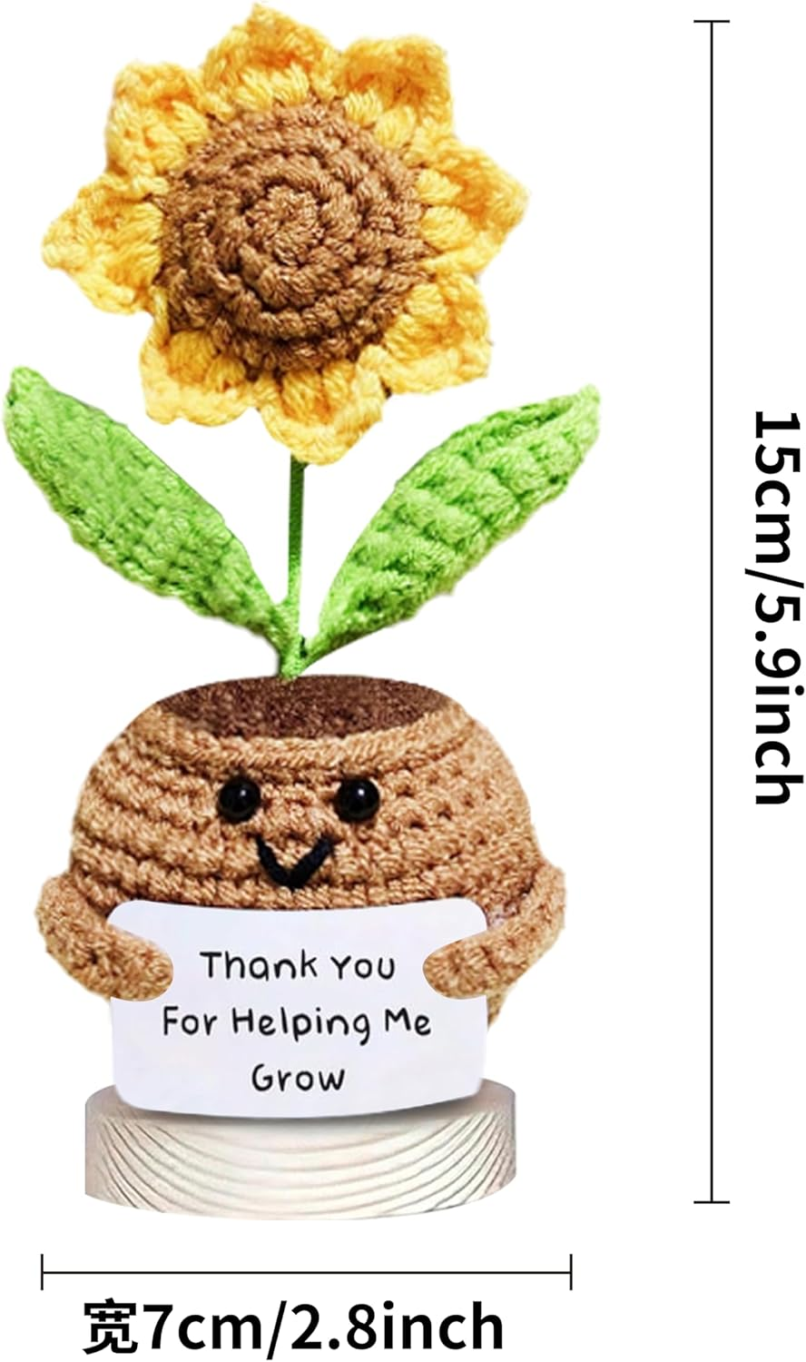 Handmade Crochet Sunflower Gift - Positive Emotional Support Sunflower Decor for Desk, Birthday for Women, Teacher Appreciation, Mothers Day, Graduation (T02) - Yellow G image number 3