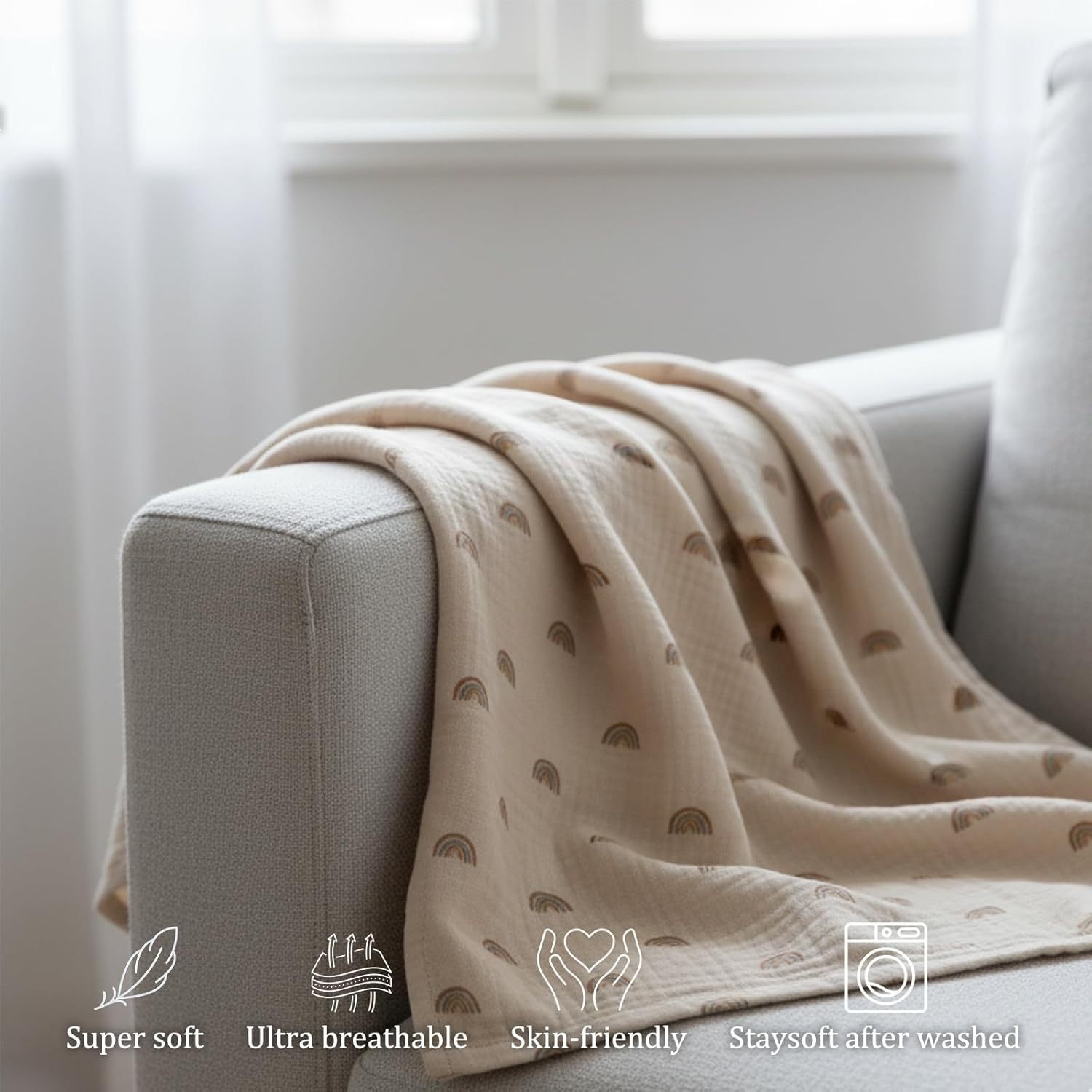 Breastfeeding Cover, Nursing Cover for Privacy, Multi-Use Stroller Cover and Car Seat Canopy, Khaki Rainbow with Beige Bag image number 6