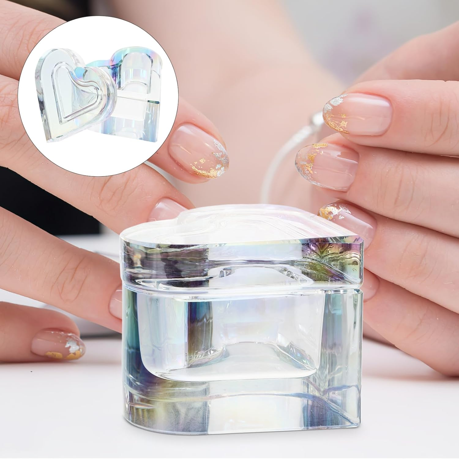 LALAFINA Crystal Glass Nail Dish with Lid Dazzling Crystal Dappen Bowl Heart Nail Art Cup for Professional Use and Home Use image number 1