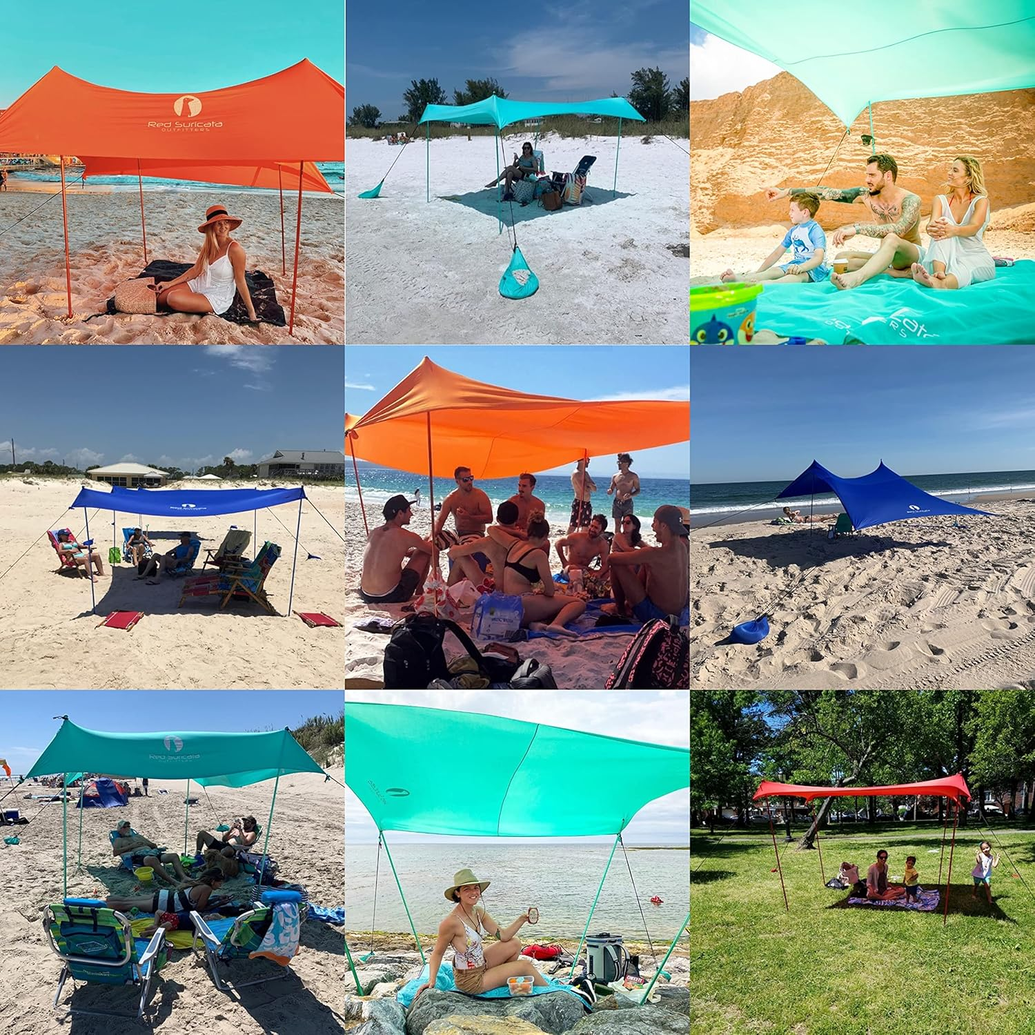 Red Suricata Family Beach Sunshade - Sun Shade Canopy | UPF50 UV Protection | Water Repellent Tent with 4 Aluminum Poles, 4 Pole Anchors, 4 Sandbag Anchors | Portable Shelter Tarp (Large, Black) image number 4