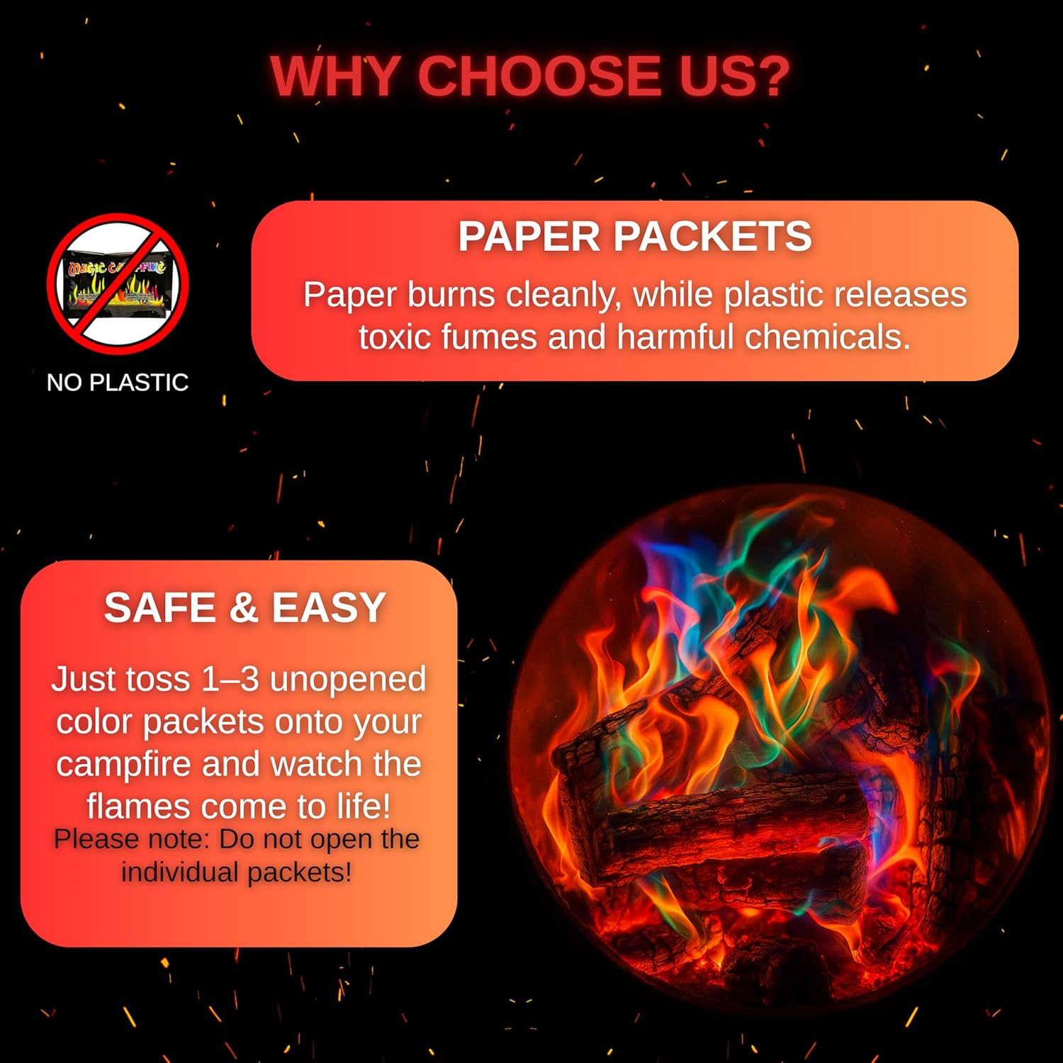 Dextreme Fire Color Changing Packets - Fire Color Packets, Color Changer for Campfires, Fire Pits, and Fireplaces, Longer Lasting Burn Time, Safe and Non-Toxic (50 Pack) image number 1