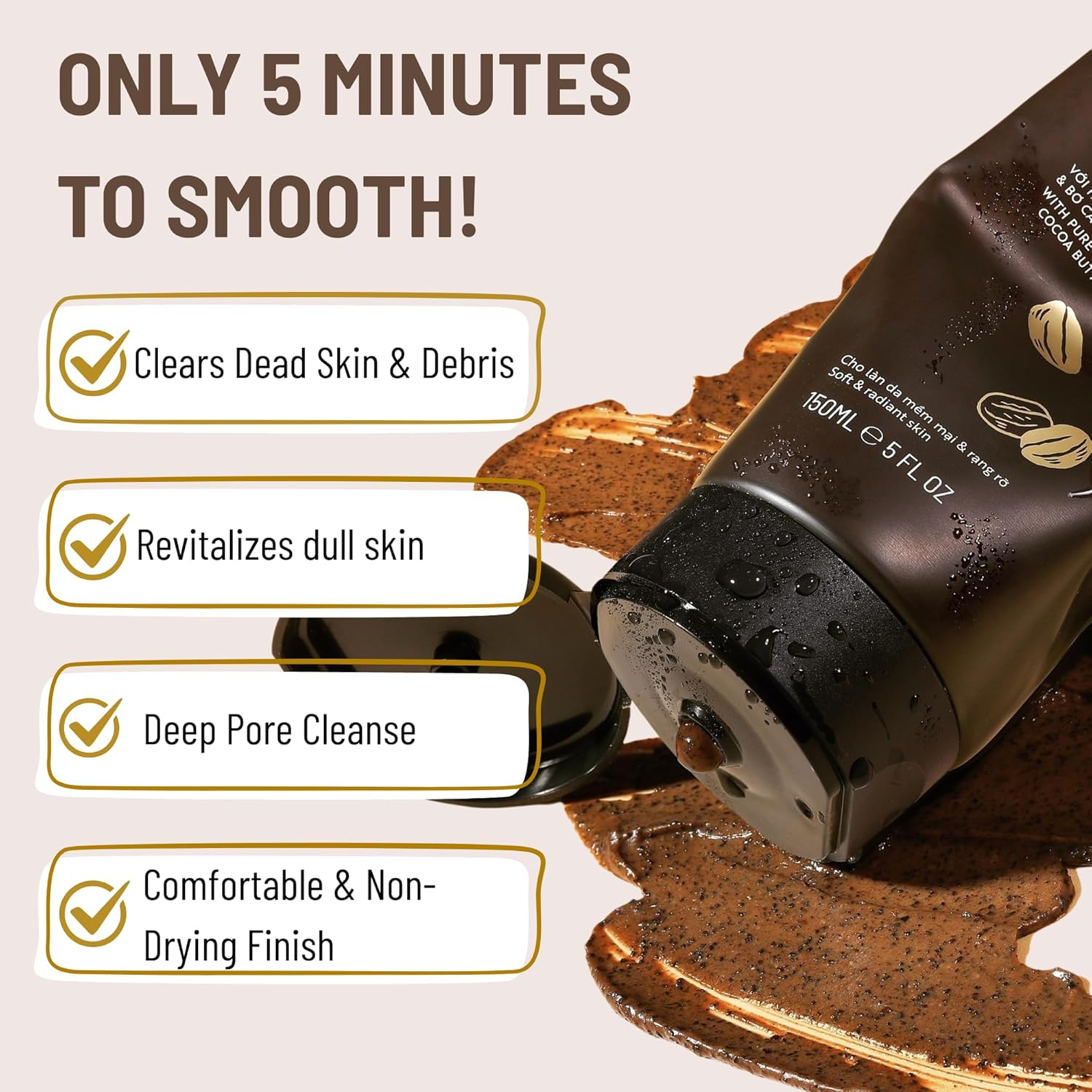 Cocoon Dak Lak Coffee Face Polish with Cocoa Butter & Safflower Oil. 100% Vegan Exfoliating Scrub for Smooth & Glowing Skins | anti Blackheads, Enlarged Pores, Wrinkles & Fine Lines (150Ml) image number 4