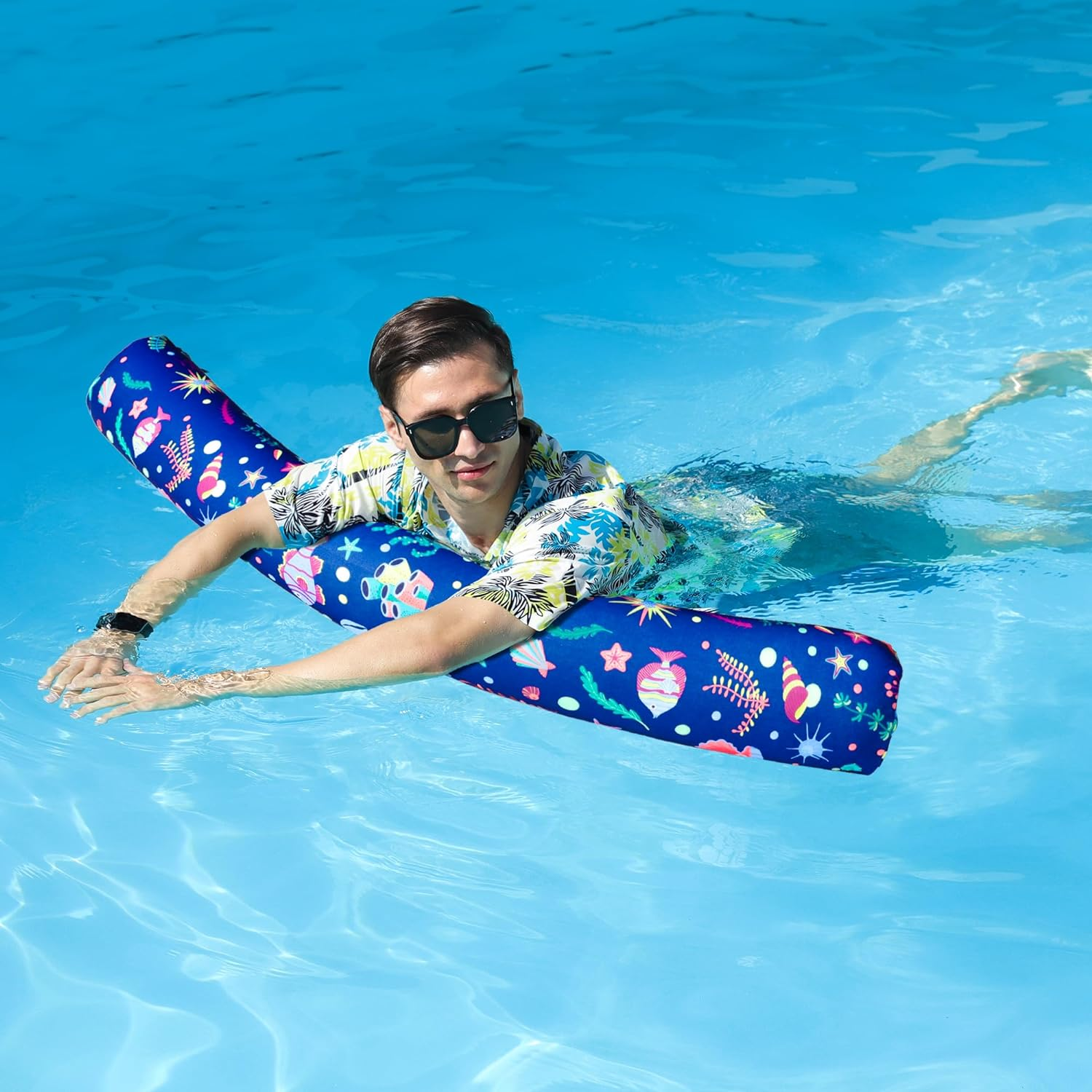 Finduwill Inflatable Swim Pool Noodles, 2 Pack Soft Fabric Covered Large Noodles, Ultra-Comfort with Premium Buoyancy for Swimming Floating, Pool Floats for Adults image number 2