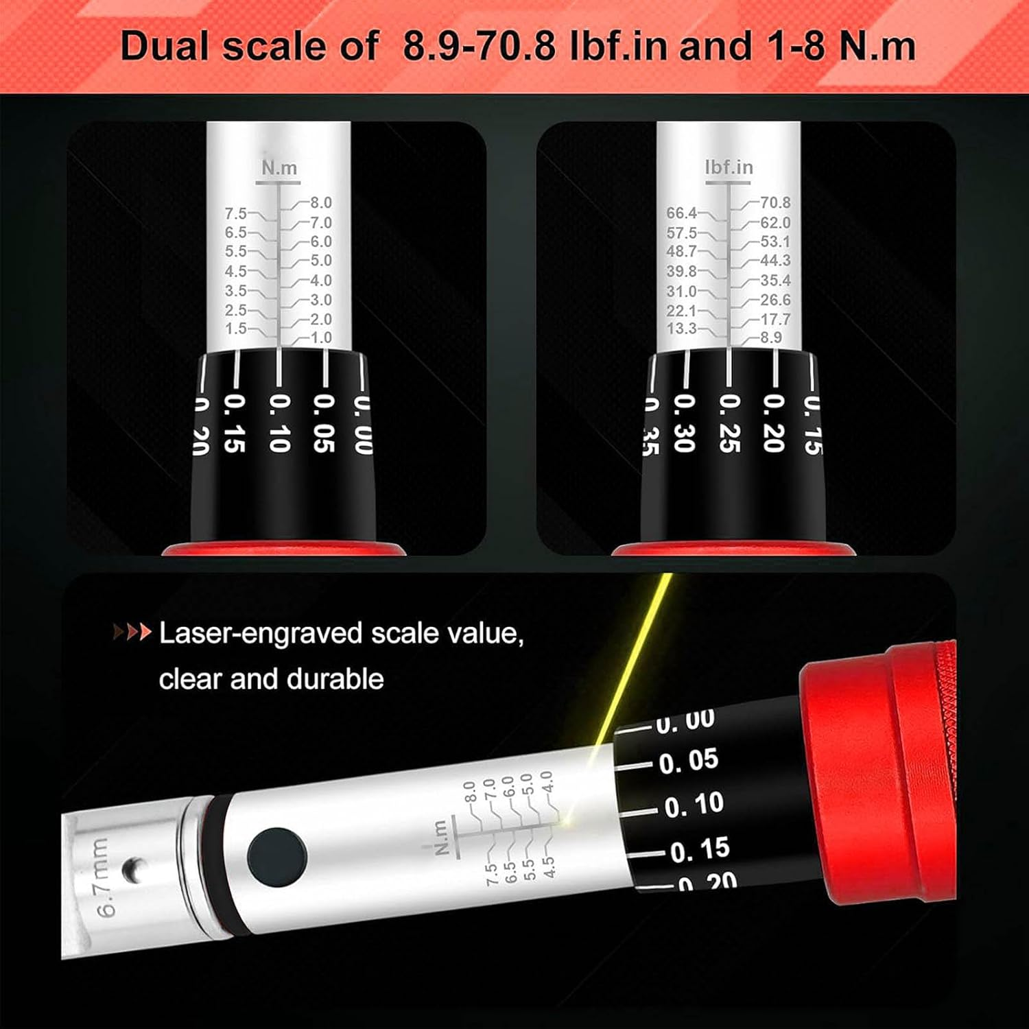 Jectse Spoke Torque Wrench, Motorcycle Spoke Wrench with 5.1-6.9Mm + Spline 10 Adjustable Heads, Alloy Steel, for Motorcycle & Bike image number 4