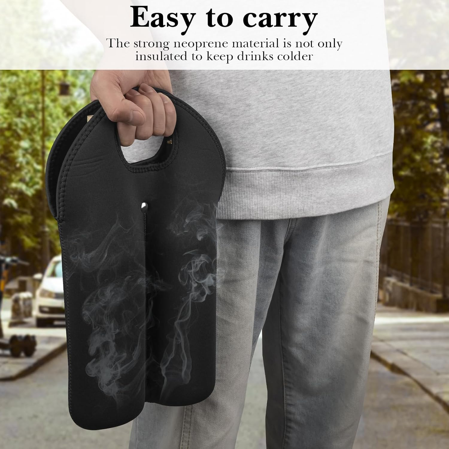 Linkidea Wine Travel Cooler Bag Holder, Two Bottle Wine Tote & Portable Beverage Chiller, Dual Slots Beer Insulated Neoprene Handbag, Compatible with Wine, Beer (Black) - Blue image number 2