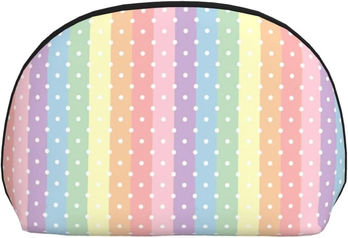 Cozimangoe Coin Pouch Makeup Bags Set, 2 Piece Shell Shape Cosmetic Bag with Pockets for Daily Travel Handbag Lipstick Keys Toiletry, Personalized Rainbow Pattern with Dot image number 6