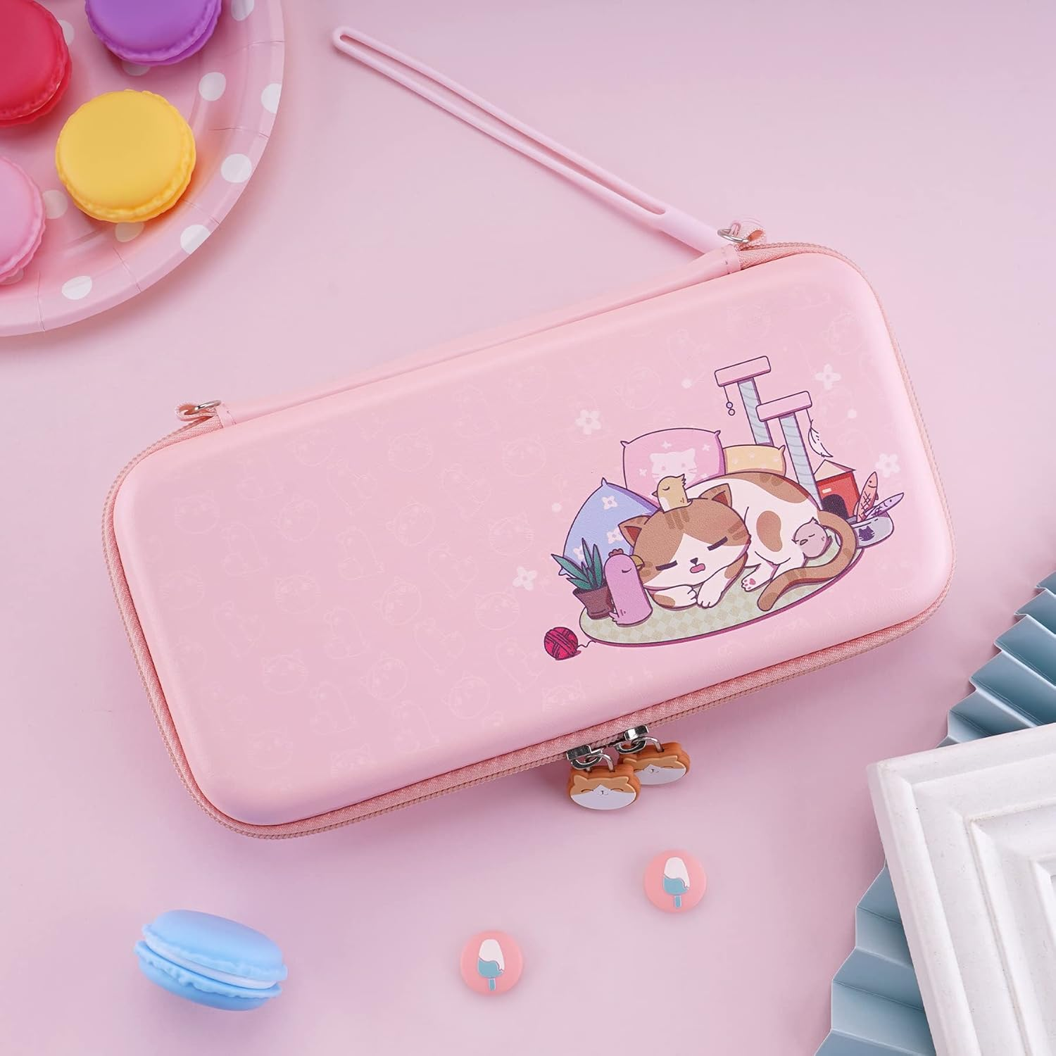 Extremerate Playvital Pink Cute Carrying Case for Nintendo Switch Lite, Thumb Grip + Kitten & Chicken Slim Travel Case for Switch Lite, Portable Hardshell Girl Storage Case for Switch Game Accessories image number 4
