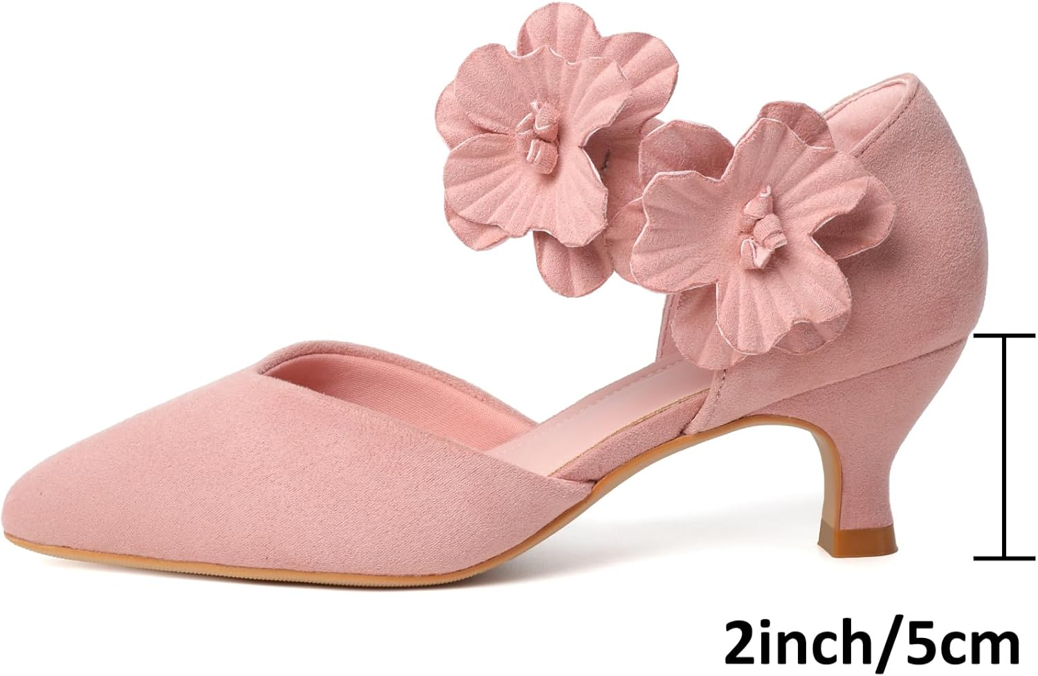 RIBONGZ Women'S Low Kitten Heel Pumps Comfortable Pointed Toe Dress Shoes Flower Strap Slip on Dressy Heels for Wedding Dancing Party Office Work image number 5