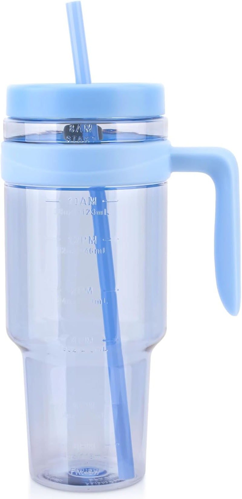 Cafezi 1.5L / 50Oz Reusable Tumbler with Straw & Lid, Bpa-Free Leakproof Tritan Drink Bottle with Time Markers, Wide Mouth Smoothie & Iced Coffee Cup &ndash; Ideal for Gym, Office, Camping & Travel