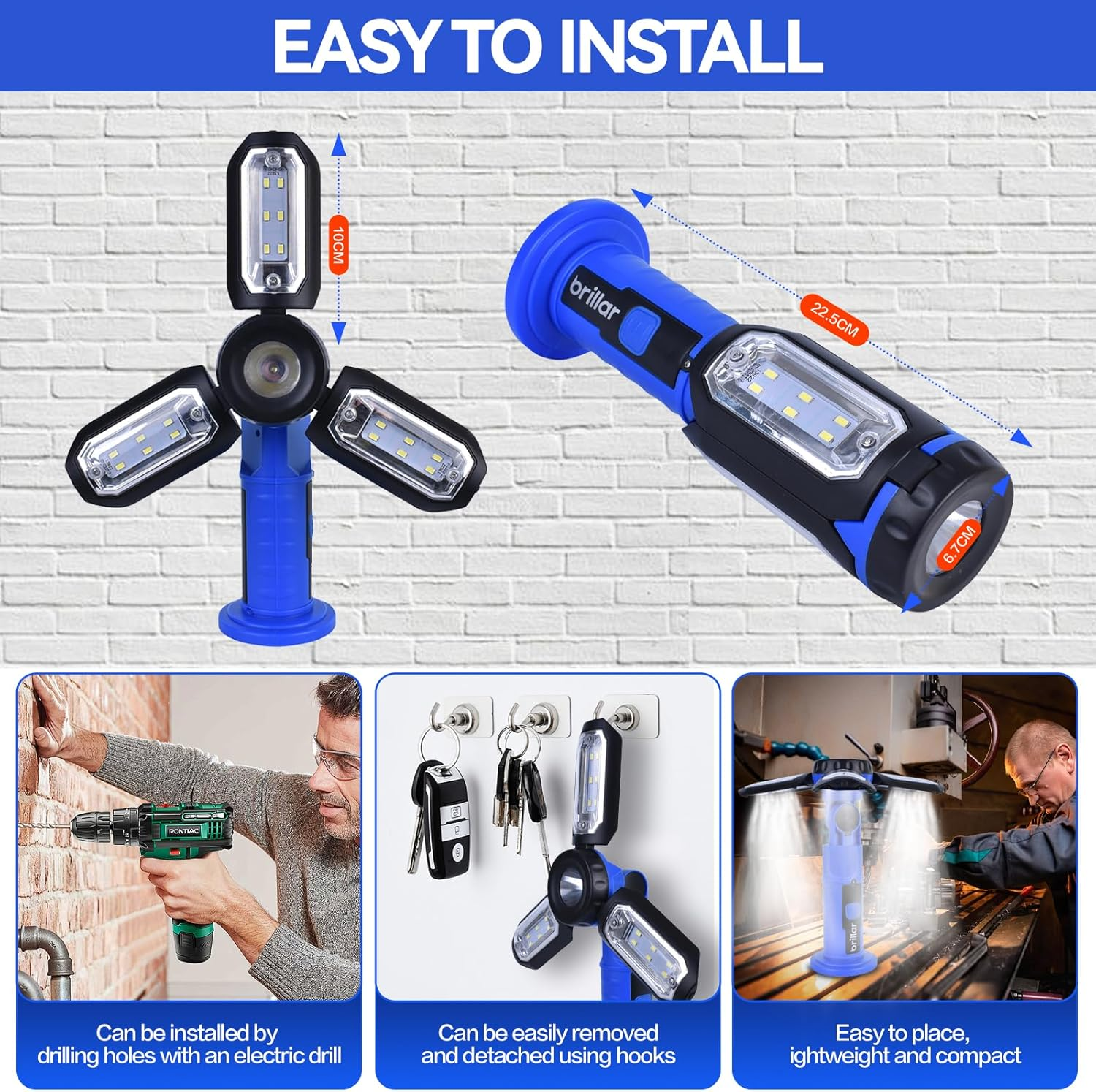 3 Panel LED Floodlight Lamp, Waterproof Work Light with Magnetic Base and Hook for Easy Installation,360&deg; Multi-Use Emergency Touch Flashlight for Outdoor image number 1