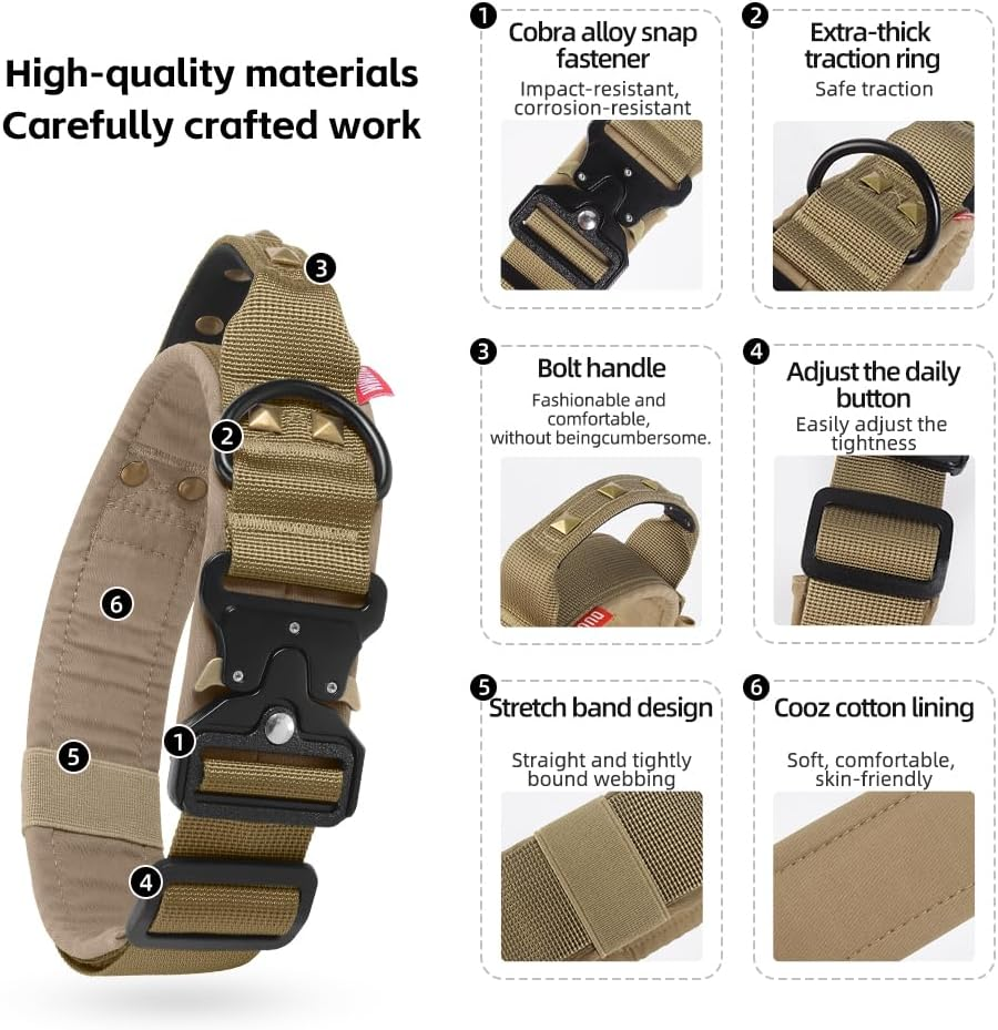 Velmoriah Premium Tactical Dog Collar for Large Dogs, Adjustable Military Nylon Dog Collar Control Handle and Heavy-Duty Metal Buckle for Medium Large Breeds (L) image number 2