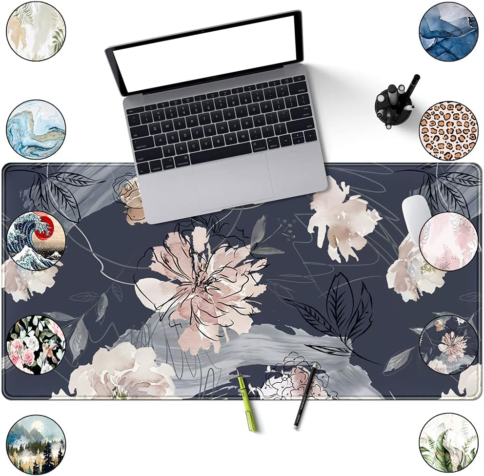 XL Mouse Pad Gaming Mouse Pad (31.5X15.7 In), Large Non-Slip Base Mousepad with Stitched Edges, Waterproof Keyboard Mouse Mat Desk Pad for Work Blue and Grey Pink White Peony &hellip; image number 4