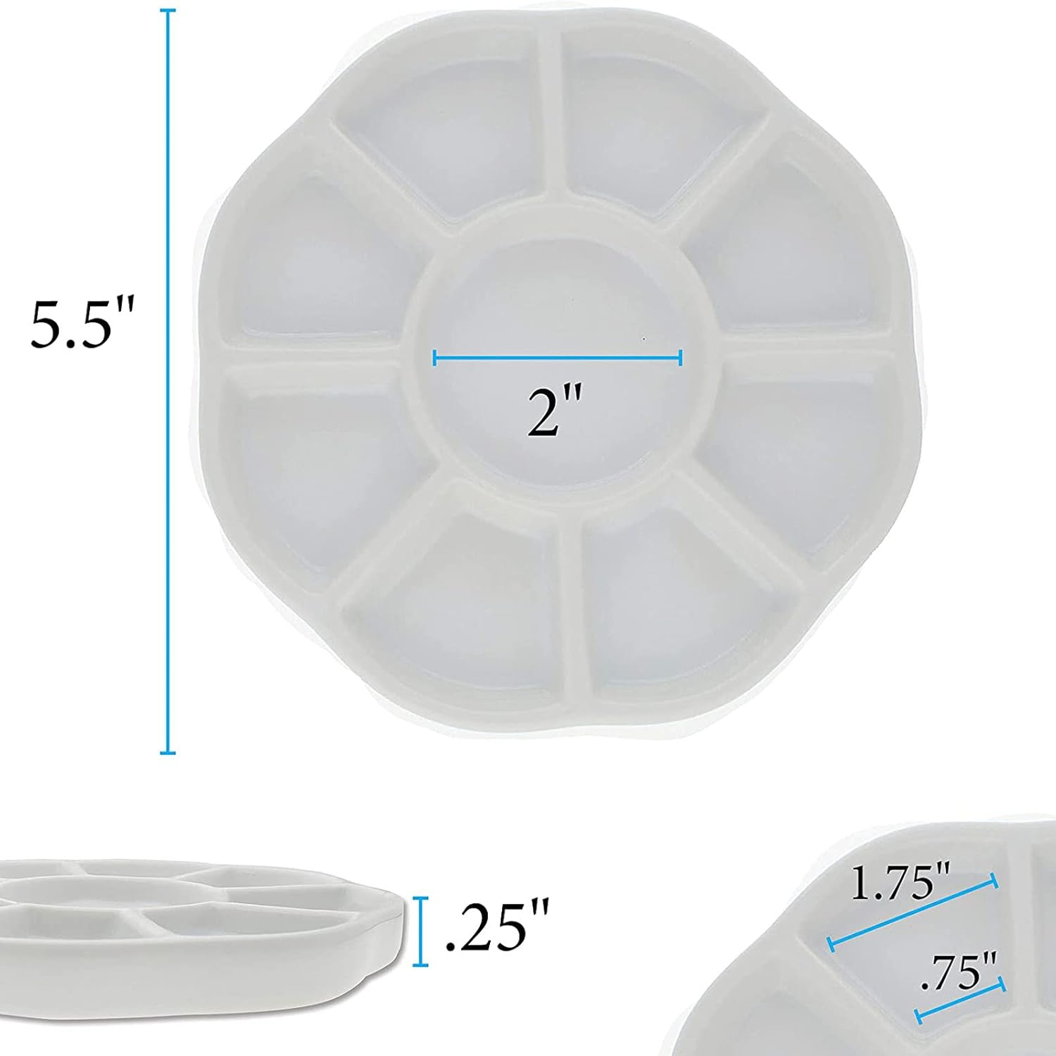 9 Well Porcelain Ceramic Watercolor Paint Palette - Ceramic Mixing Palette Tray Flower Watercolor Dish Gouache Palette for Arts & Crafts Accessories Organizer Mixing Colors (5Inch) image number 1