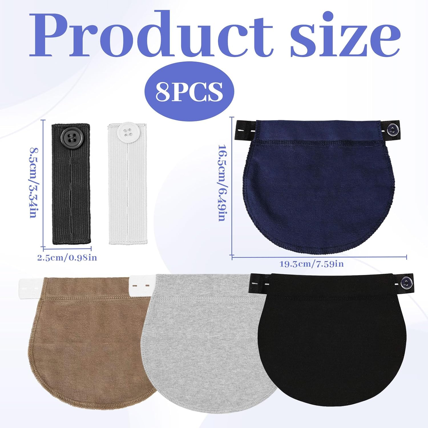 8 Pcs Adjustable Maternity Pants Extender, Maternity Clothes Waist Band, Pregnancy Belt with Buttons and Holes Design, Elastic Waist Pregnancy Belt Extender, Button Waistband for Men, Women, Jeans​ image number 5