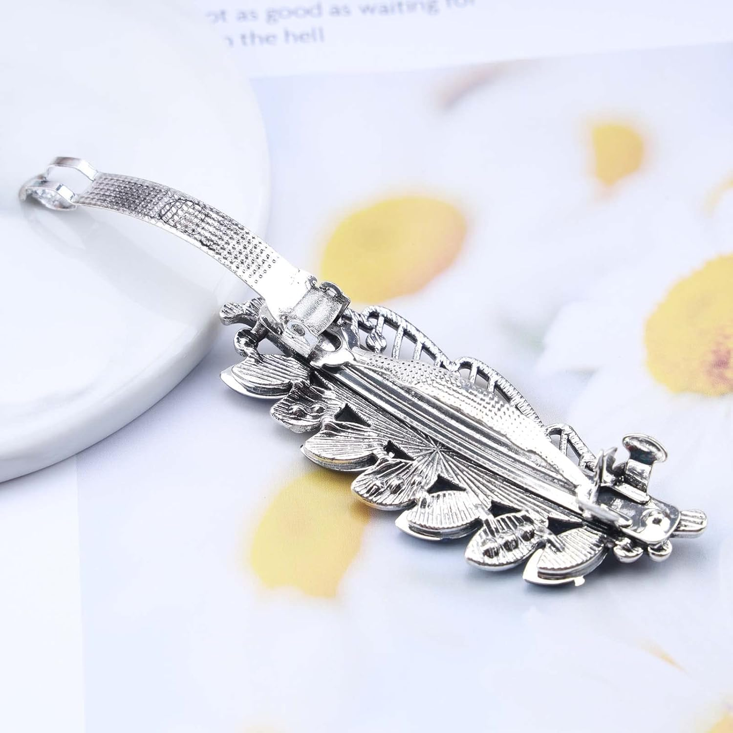 Yheakne Rhinestone Wedding Hair Clip Barrette Blue Crystal Hair Clip Shiny Bridal Headwear Decorative Headpiece Sapphire Crystal Hair Clip Bridal Hair Accessories for Women and Girls (Blue A) image number 5