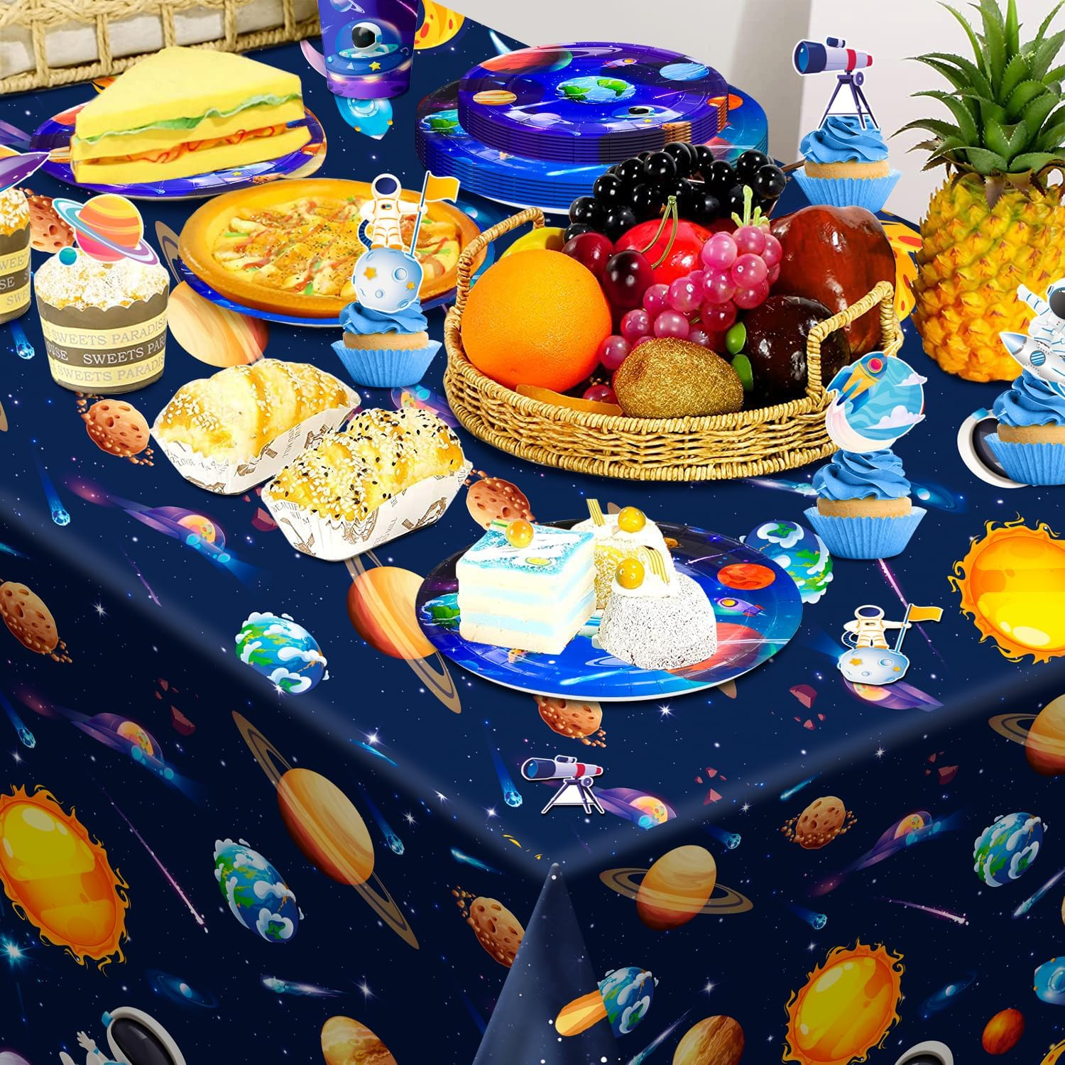 Space Birthday Party Decorations Serves 10, Space Birthday Decorations&Outer Space Birthday Tableware Set- Outer Space Birthday Party Plates Tablecloth Backdrop Balloon Etc Themed Party Decorations