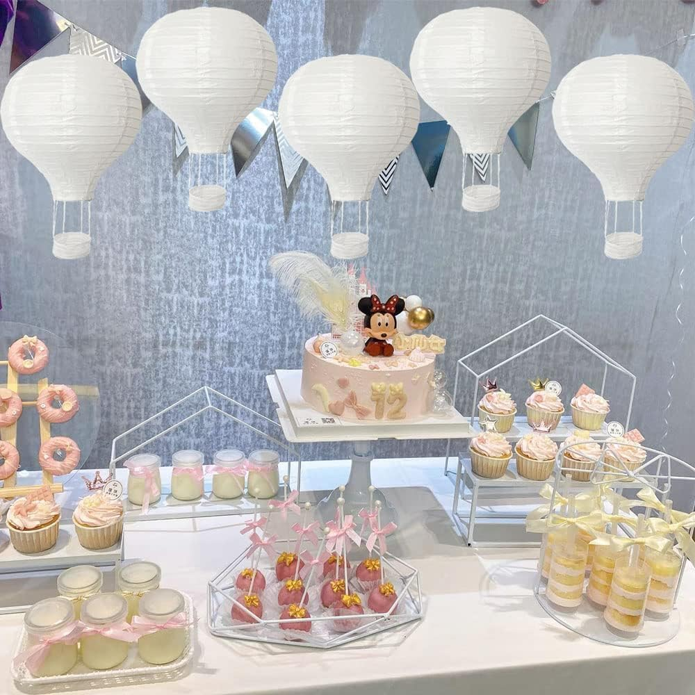 (6 Packs) 12-Inch White Paper Lanterns Decorative Chinese/Japanese Hanging round Paper Lanterns Lamp for Birthday, Wedding, Christmas Xmas, Bridal, Home Decor, Party Decoration (Hot Air Balloon) image number 6