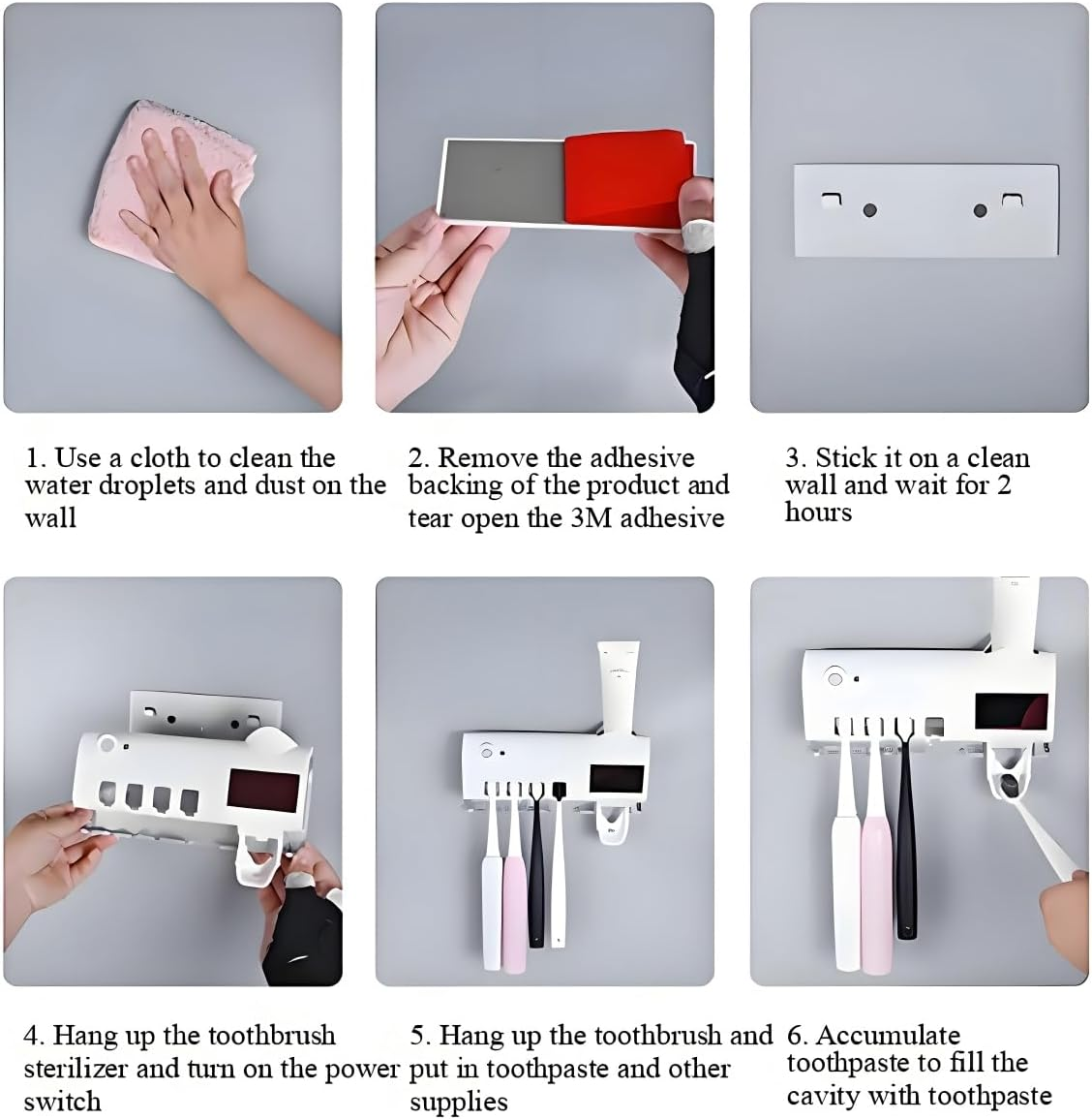 UV Toothbrush Holder,Uv Toothbrush Sanitizer,Uv Toothbrush Sterilizer,Toothbrush Case,Wall Mounted,With Toothpaste Dispenser,Sensor,Rechargeable and Solar Powered,Work in Dark (White) image number 4