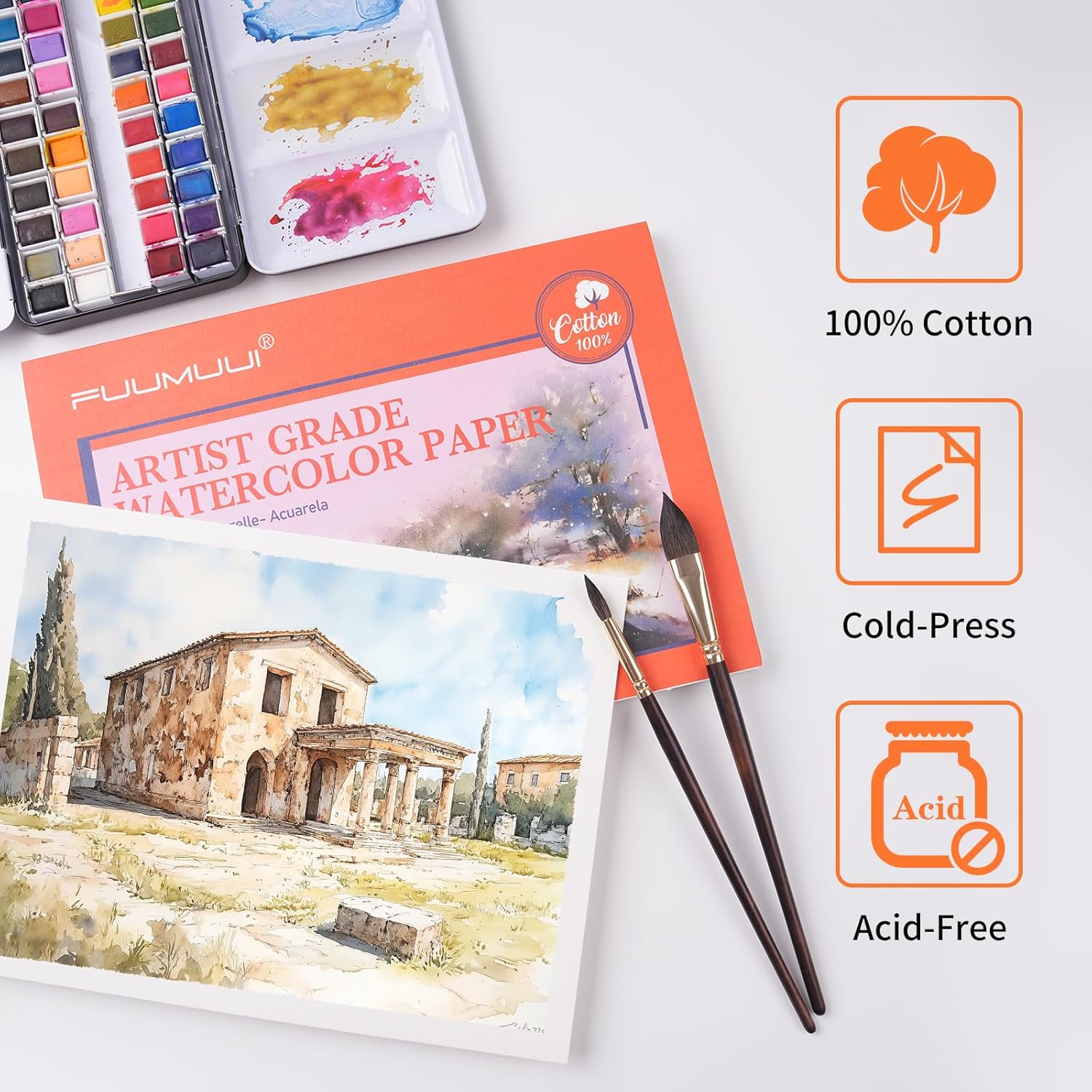 Watercolour Paper Block A4-100% Cotton Paper Pad, 22 Sheets, Cold Pressed, Acid-Free, 140 Lb/300Gsm | Art Paper for Painting, Drawing, Art Journaling, Professional Artist Quality, Natural White image number 1