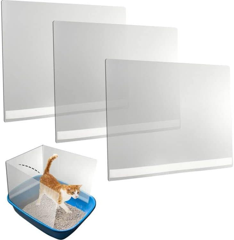 3 Pack Large Size Cat Litter Box Pee Shields, Easy Cleaning Frosted High Side Litter Box Splash Guard Cat Pee Shields for Open Top Litter Pan image number 3